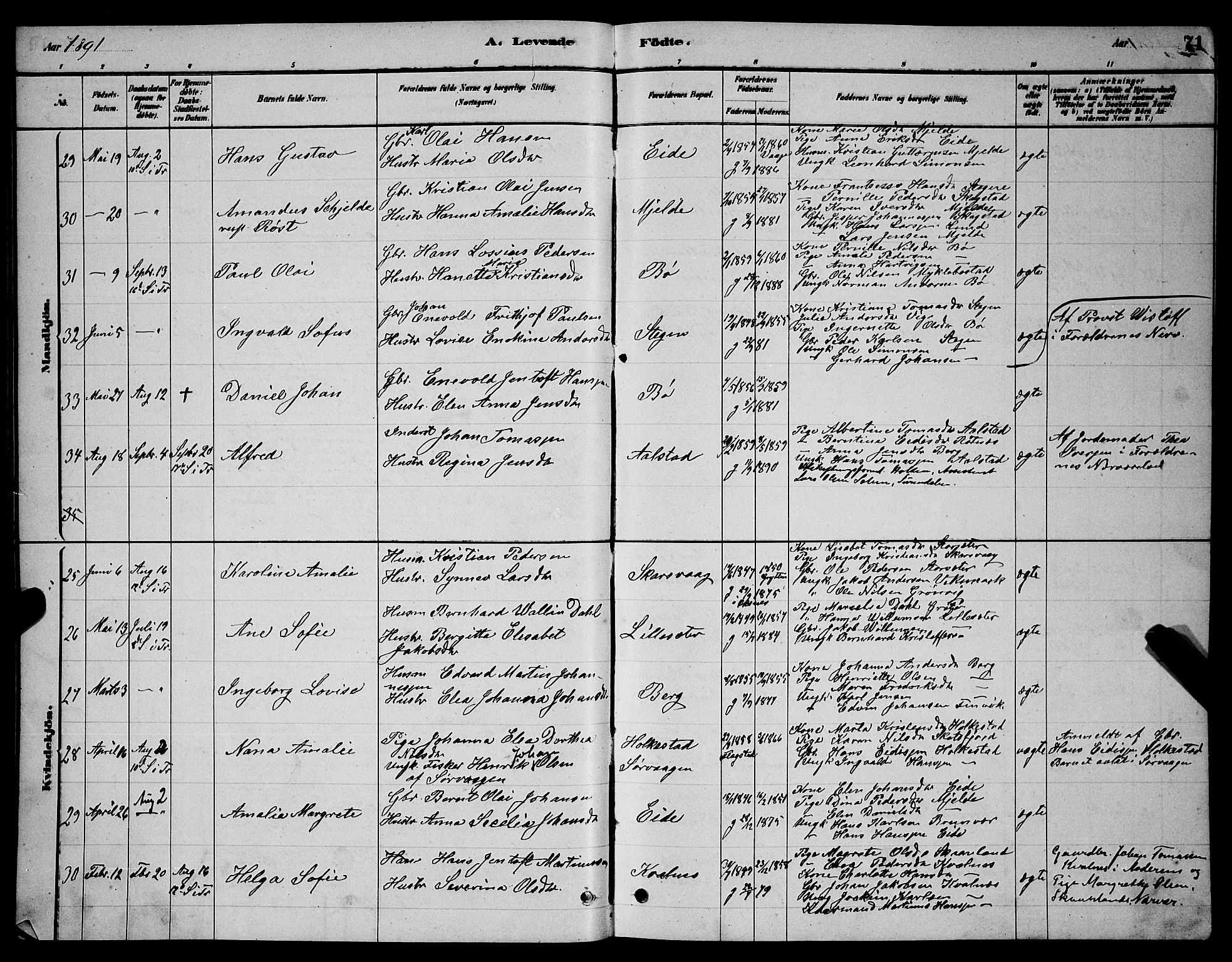 Ministerialprotokoller, klokkerbøker og fødselsregistre - Nordland, AV/SAT-A-1459/855/L0816: Parish register (copy) no. 855C05, 1879-1894, p. 71