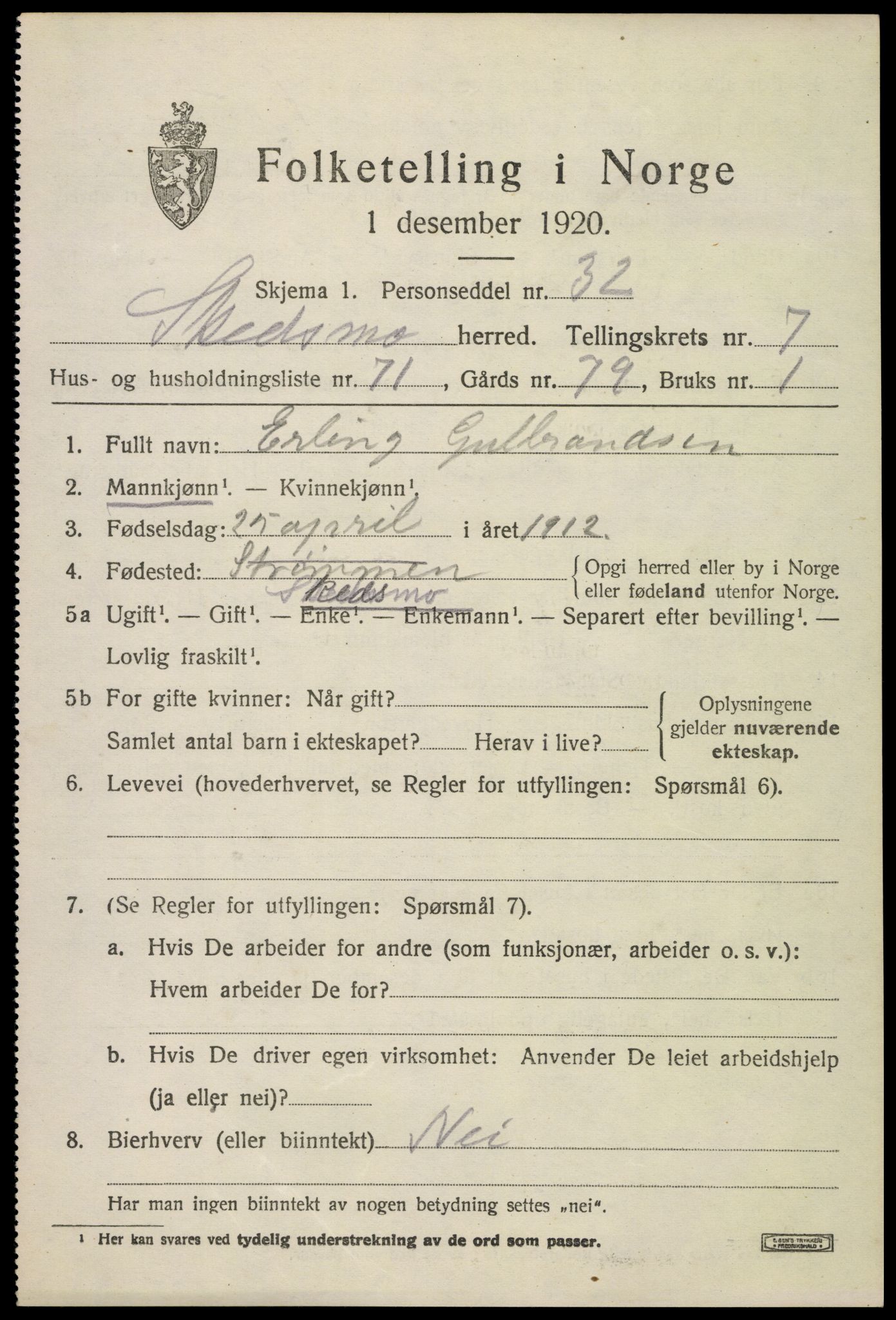 SAO, 1920 census for Skedsmo, 1920, p. 8385