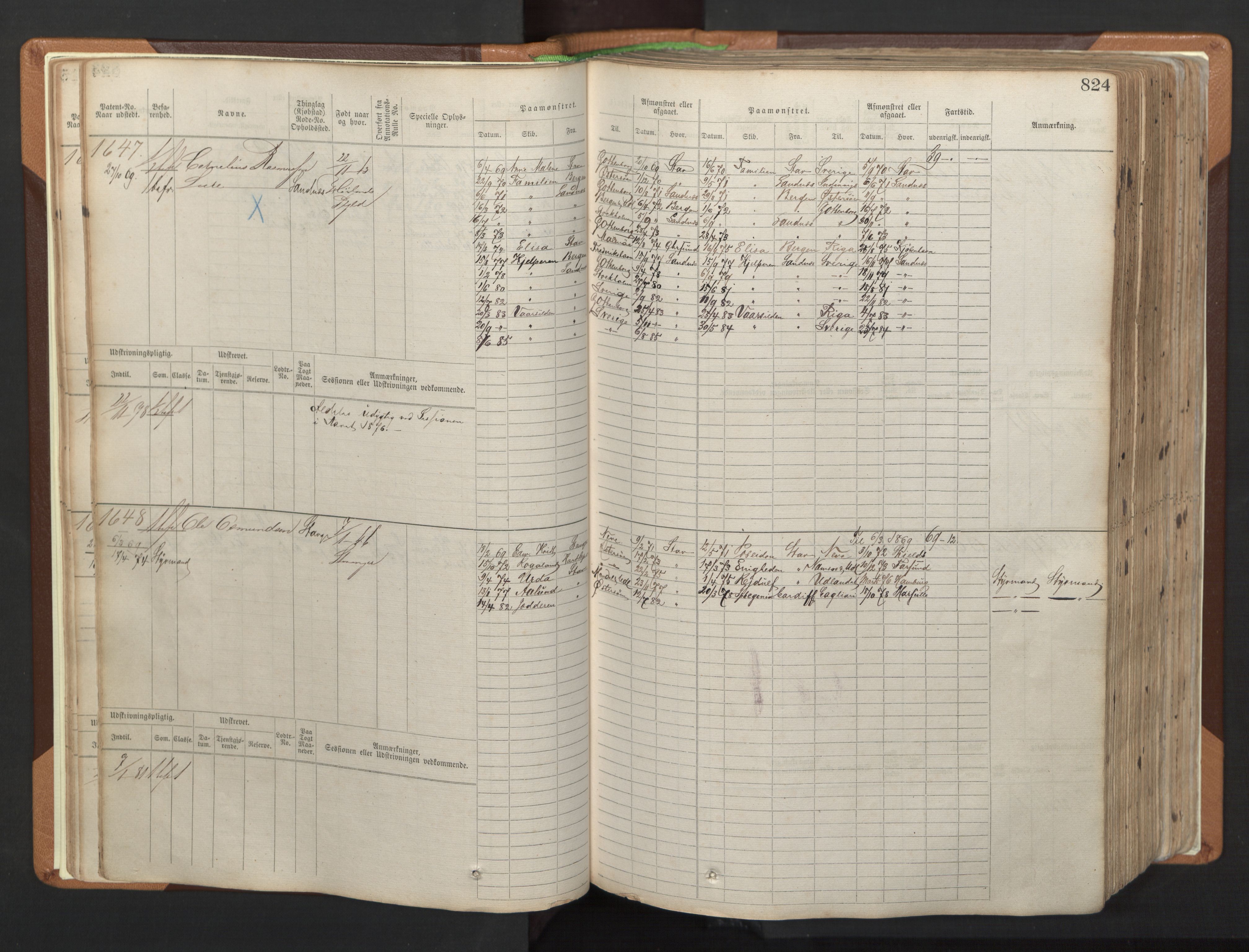 Stavanger sjømannskontor, AV/SAST-A-102006/F/Fb/Fbb/L0006: Sjøfartshovedrulle, patentnr. 1607-2402 (del 3), 1869-1880, p. 23