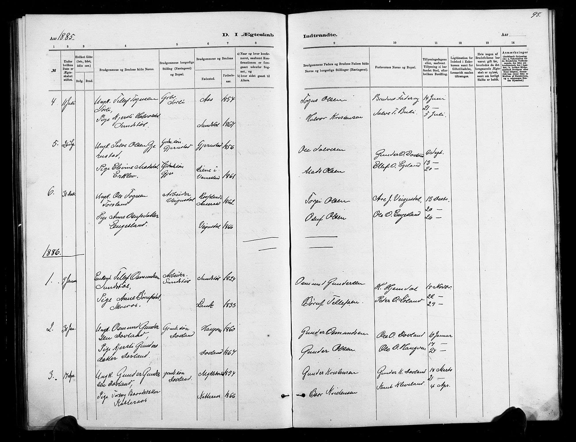 Herefoss sokneprestkontor, SAK/1111-0019/F/Fb/Fbb/L0002: Parish register (copy) no. B 2, 1879-1894, p. 98