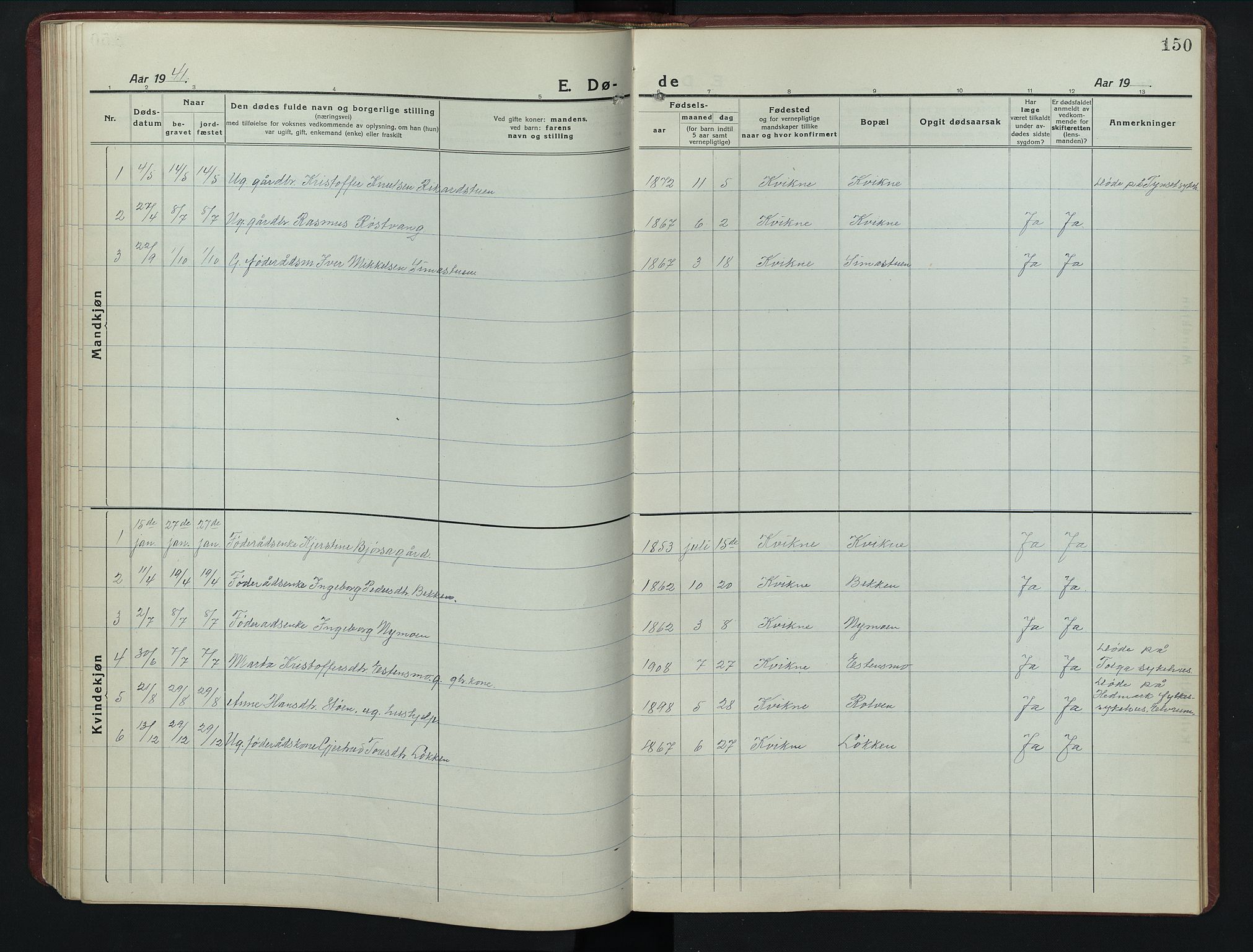 Kvikne prestekontor, AV/SAH-PREST-064/H/Ha/Hab/L0005: Parish register (copy) no. 5, 1919-1943, p. 150