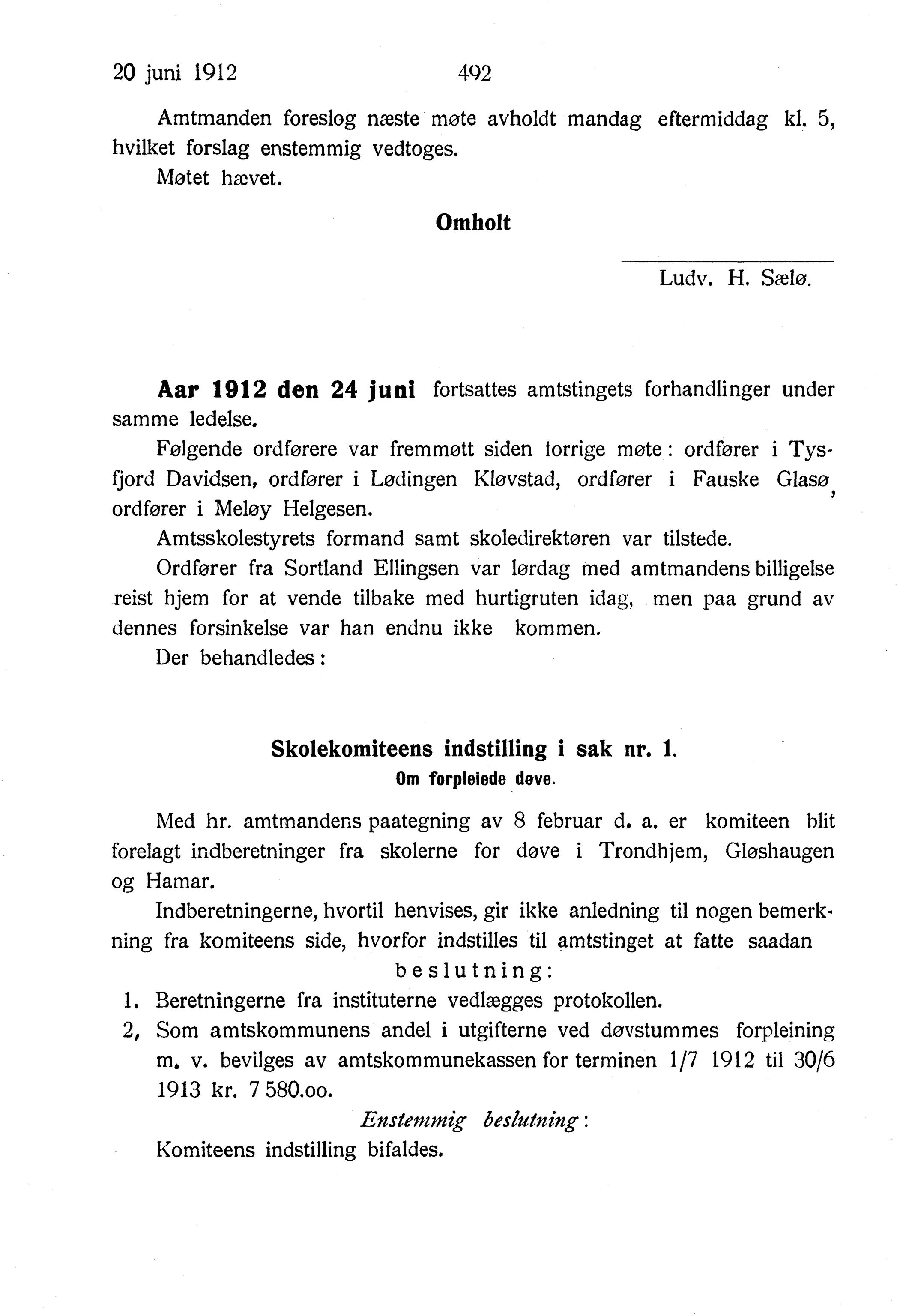 Nordland Fylkeskommune. Fylkestinget, AIN/NFK-17/176/A/Ac/L0035: Fylkestingsforhandlinger 1912, 1912, p. 492