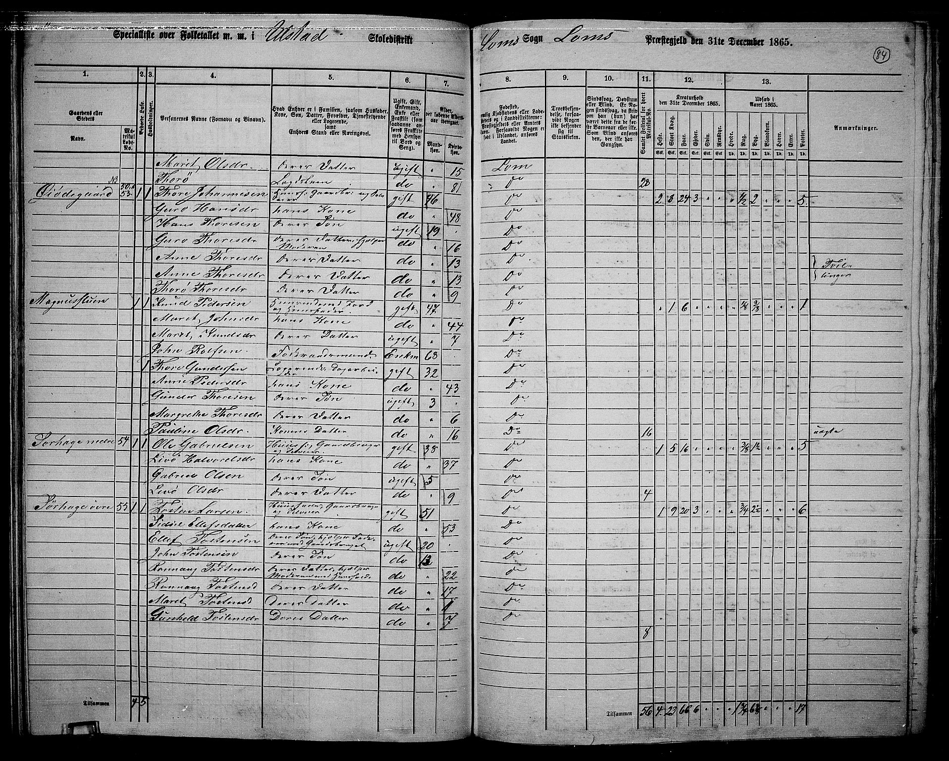 RA, 1865 census for Lom, 1865, p. 77