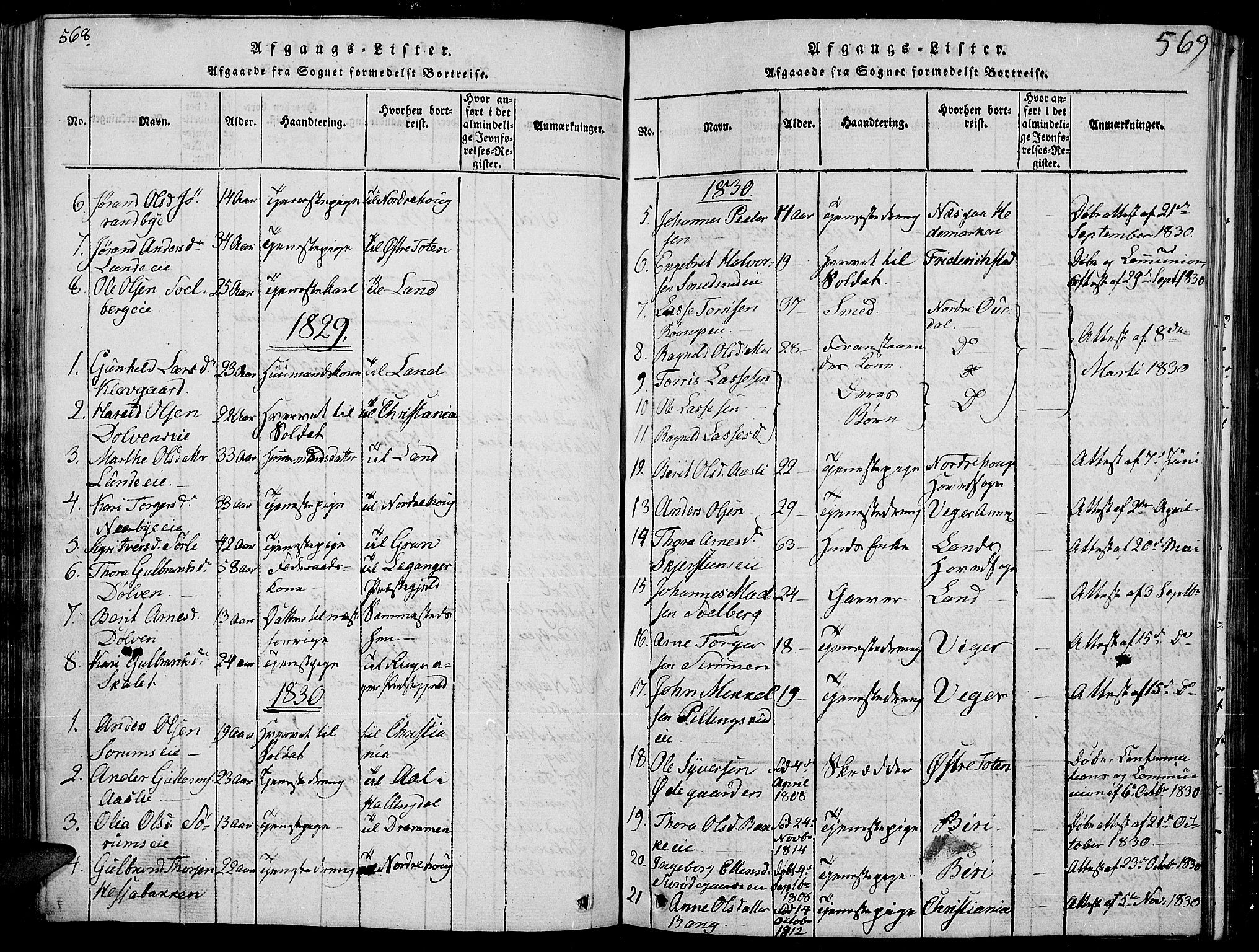 Sør-Aurdal prestekontor, SAH/PREST-128/H/Ha/Hab/L0002: Parish register (copy) no. 2, 1826-1840, p. 568-569