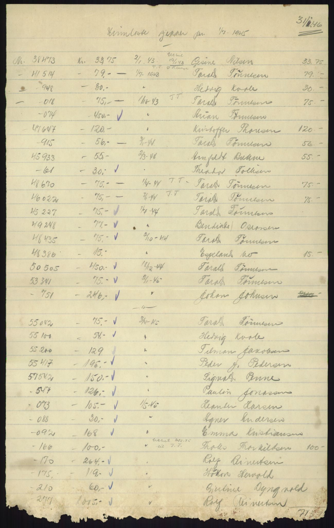 Forsvarsdepartementet, 10. kontor / Oppgjørskontoret, AV/RA-RAFA-1225/D/Db/L0180: Lista oppgjørskontor, 1942-1952, p. 2091