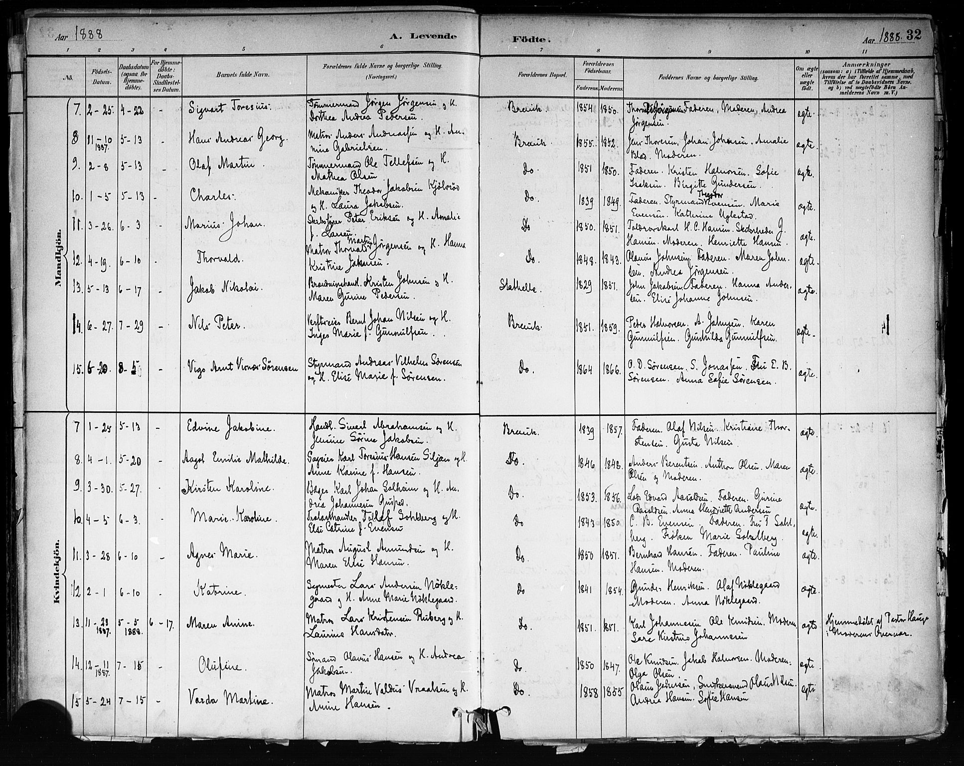 Brevik kirkebøker, AV/SAKO-A-255/F/Fa/L0007: Parish register (official) no. 7, 1882-1900, p. 32
