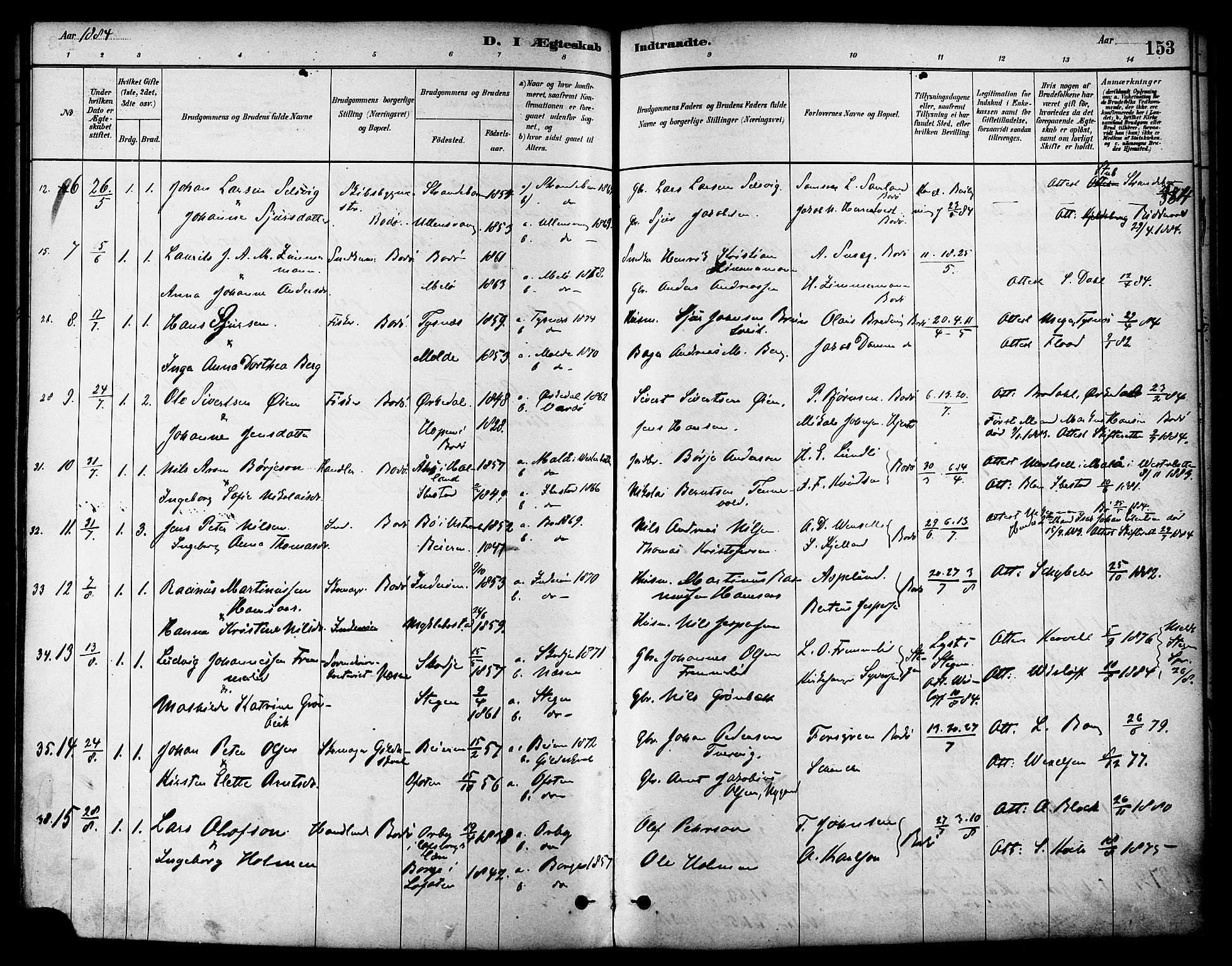 Ministerialprotokoller, klokkerbøker og fødselsregistre - Nordland, AV/SAT-A-1459/801/L0030: Parish register (copy) no. 801C05, 1879-1887, p. 153