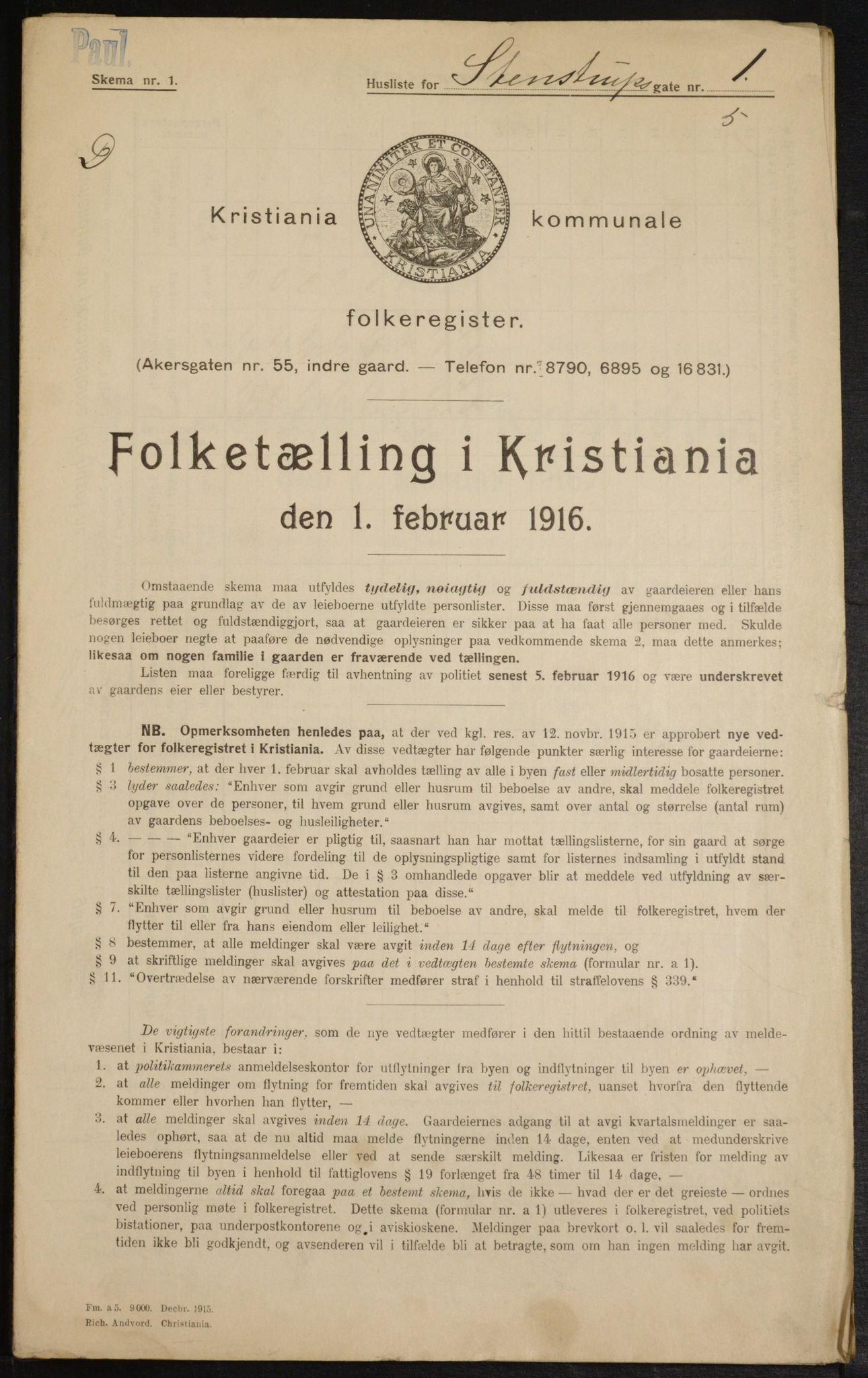 OBA, Municipal Census 1916 for Kristiania, 1916, p. 103498