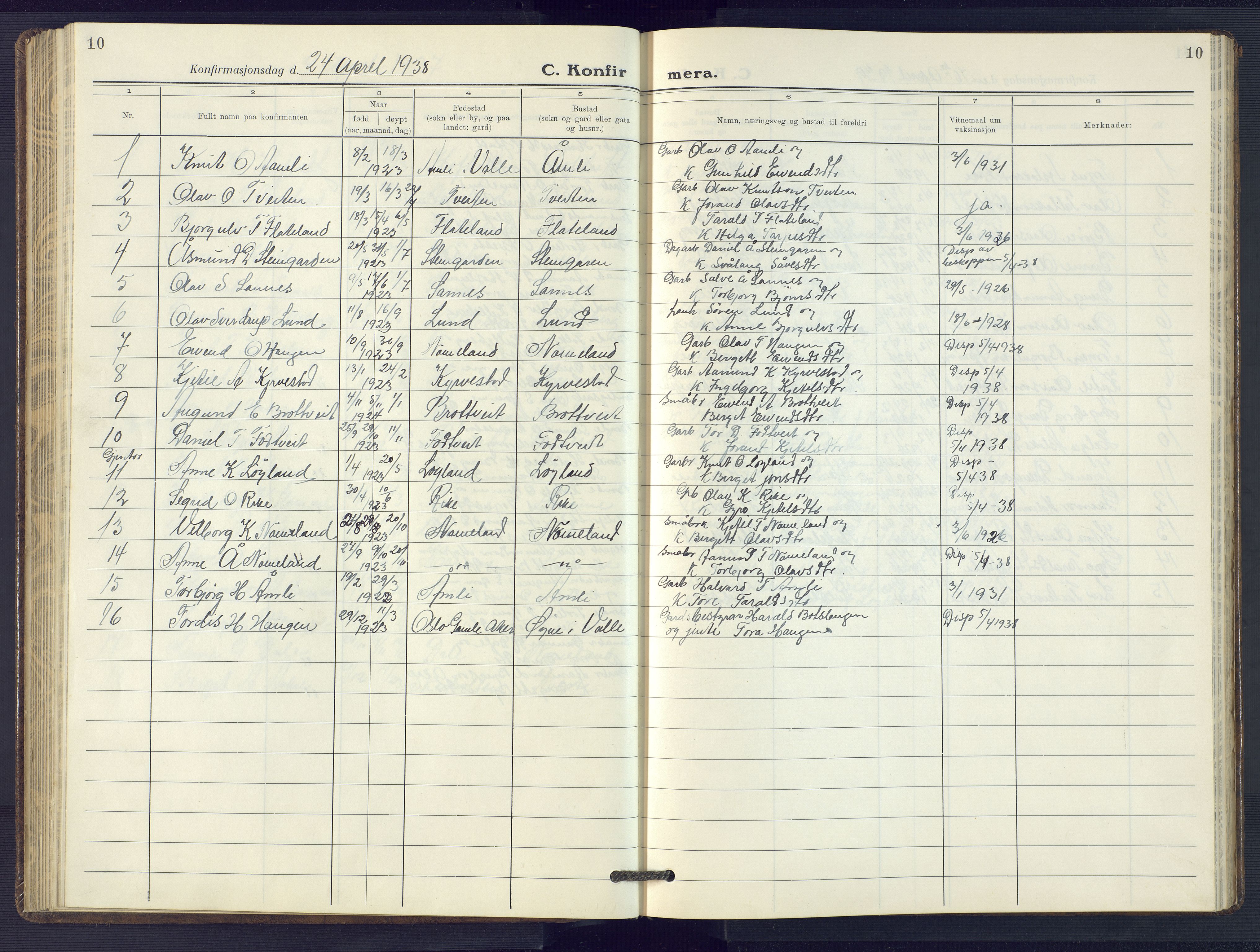 Valle sokneprestkontor, AV/SAK-1111-0044/F/Fb/Fbc/L0005: Parish register (copy) no. B 5, 1929-1981, p. 10