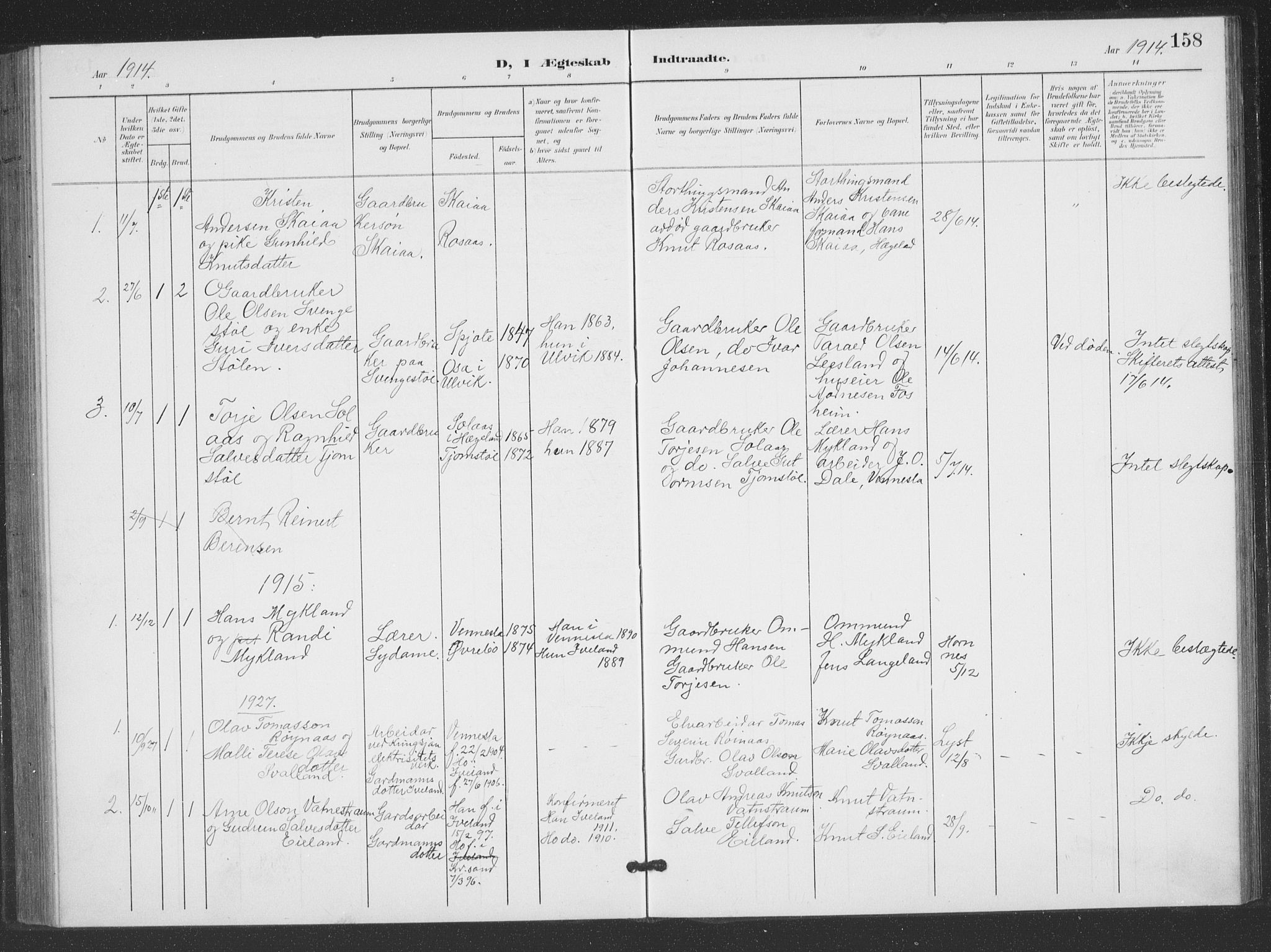 Evje sokneprestkontor, AV/SAK-1111-0008/F/Fb/Fbc/L0005: Parish register (copy) no. B 5, 1901-1935, p. 158