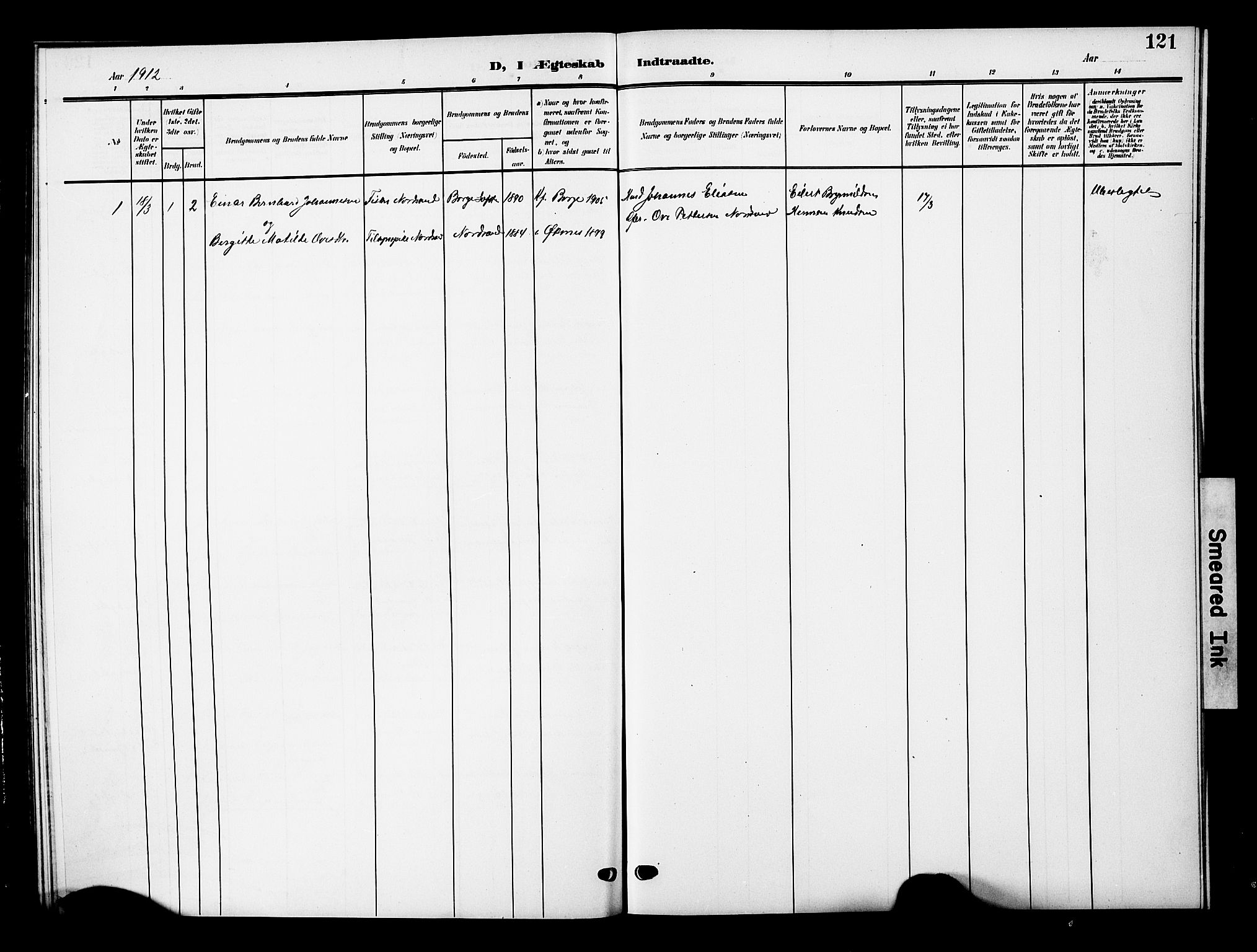 Ministerialprotokoller, klokkerbøker og fødselsregistre - Nordland, AV/SAT-A-1459/893/L1350: Parish register (copy) no. 893C05, 1906-1927, p. 121