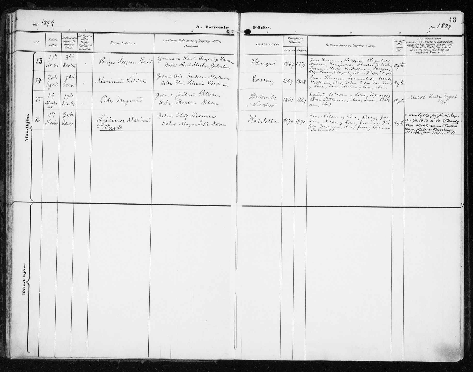 Tromsøysund sokneprestkontor, AV/SATØ-S-1304/G/Ga/L0006kirke: Parish register (official) no. 6, 1897-1906, p. 43