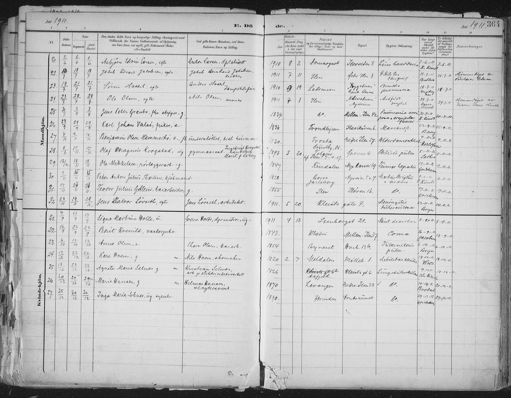 Ministerialprotokoller, klokkerbøker og fødselsregistre - Sør-Trøndelag, SAT/A-1456/603/L0167: Parish register (official) no. 603A06, 1896-1932, p. 364