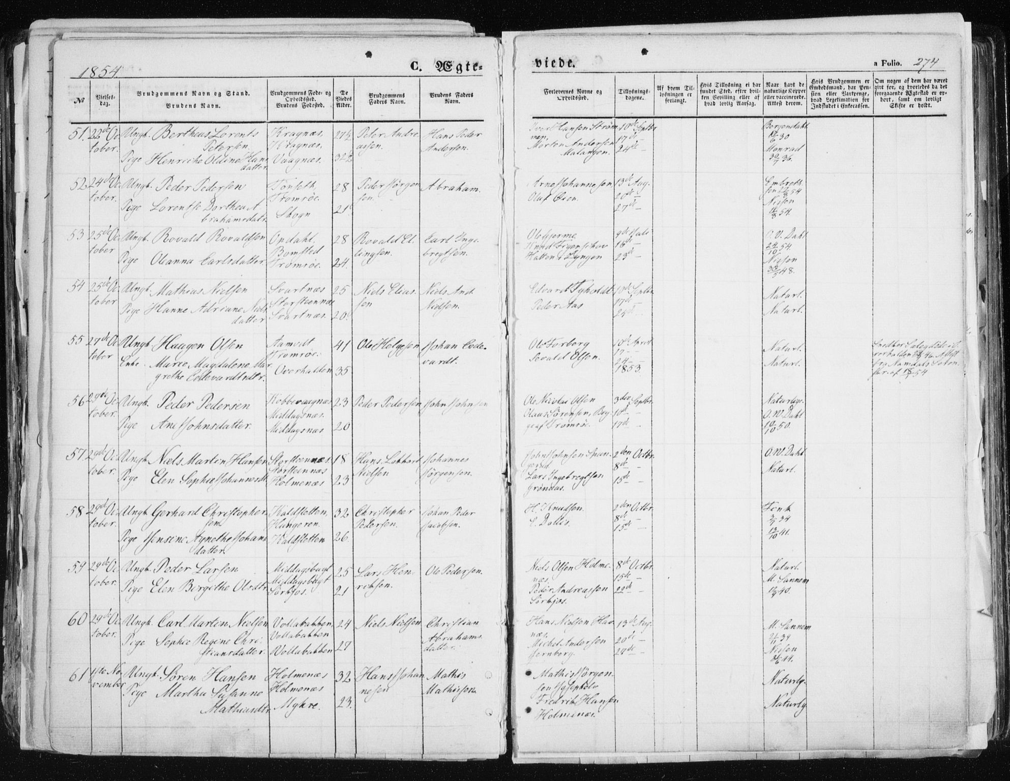 Tromsø sokneprestkontor/stiftsprosti/domprosti, AV/SATØ-S-1343/G/Ga/L0010kirke: Parish register (official) no. 10, 1848-1855, p. 274