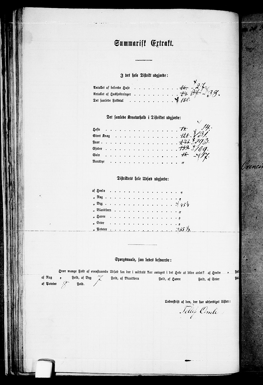 RA, 1865 census for Valle, 1865, p. 54