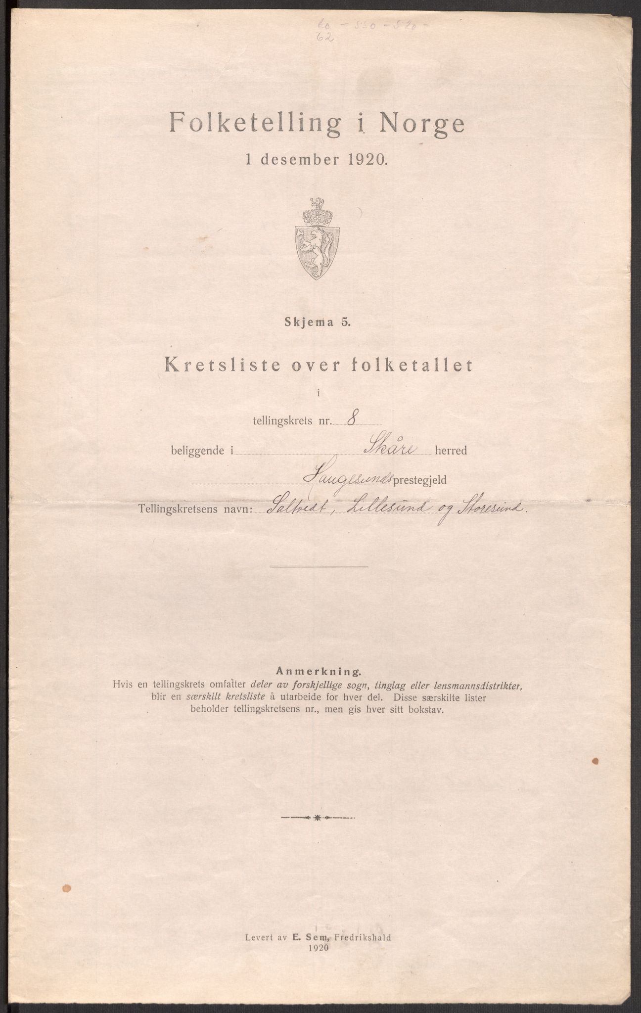 SAST, 1920 census for Skåre, 1920, p. 32