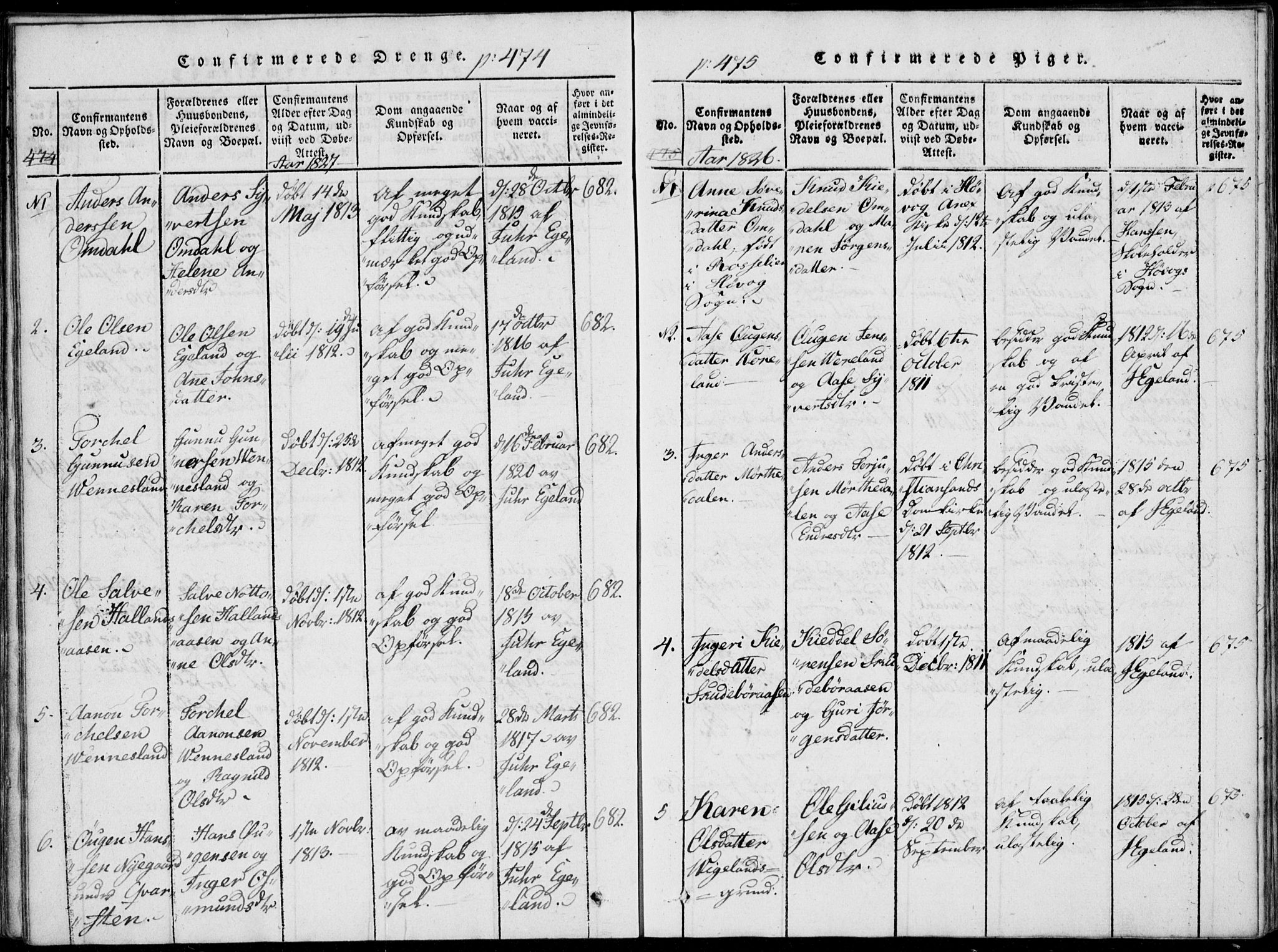 Vennesla sokneprestkontor, SAK/1111-0045/Fa/Fab/L0003: Parish register (official) no. A 3, 1820-1834, p. 474-475