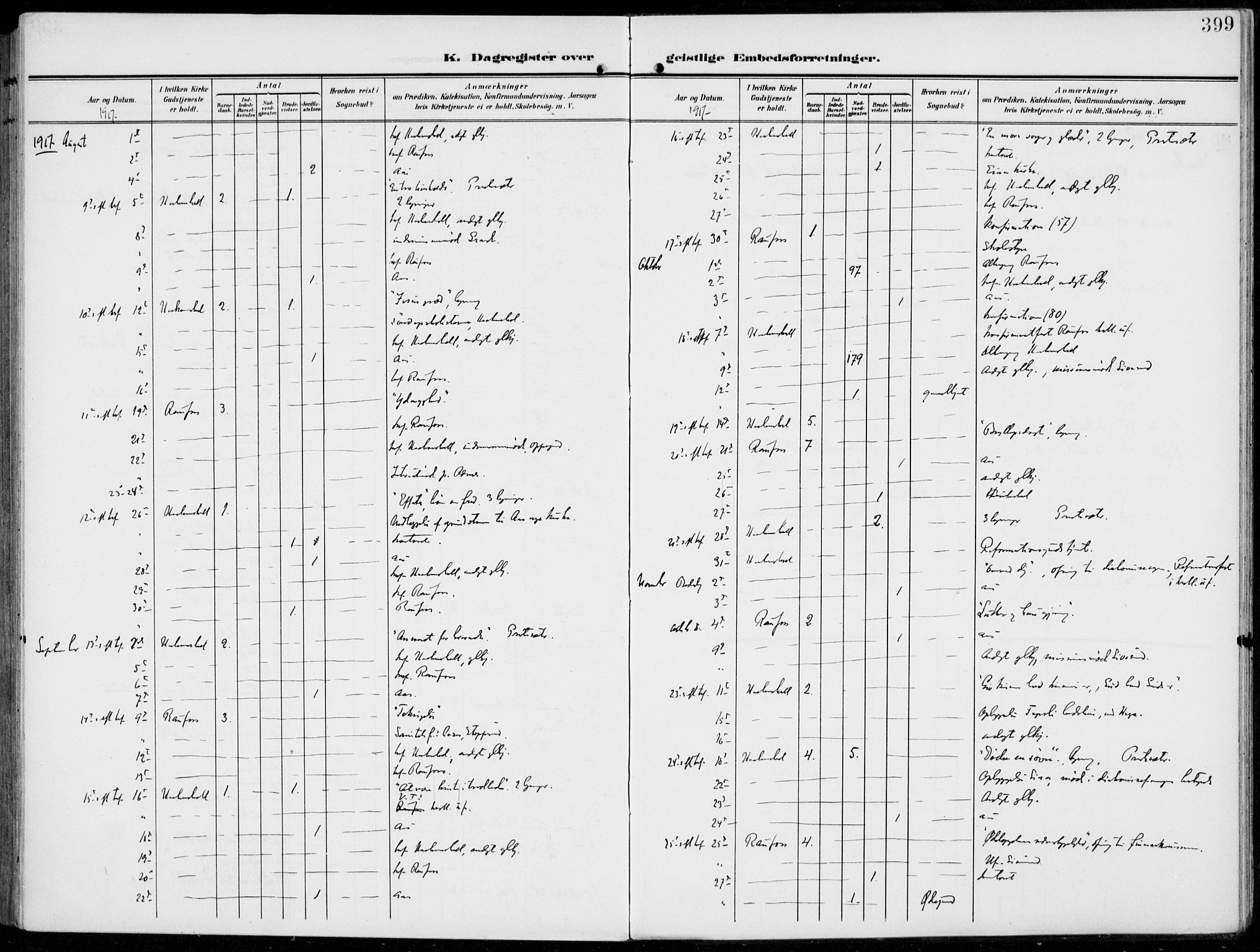 Vestre Toten prestekontor, AV/SAH-PREST-108/H/Ha/Haa/L0014: Parish register (official) no. 14, 1907-1920, p. 399