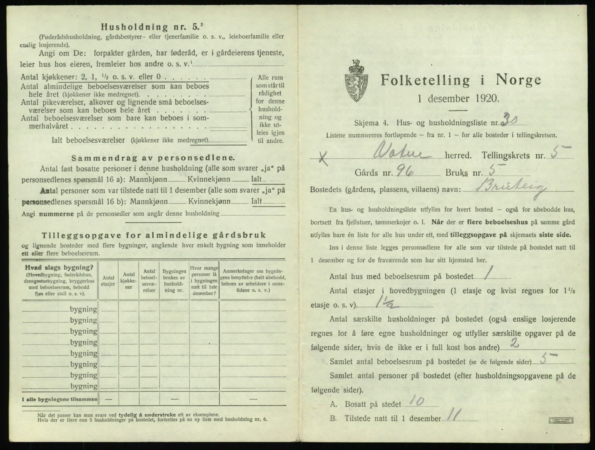 SAT, 1920 census for Vatne, 1920, p. 350