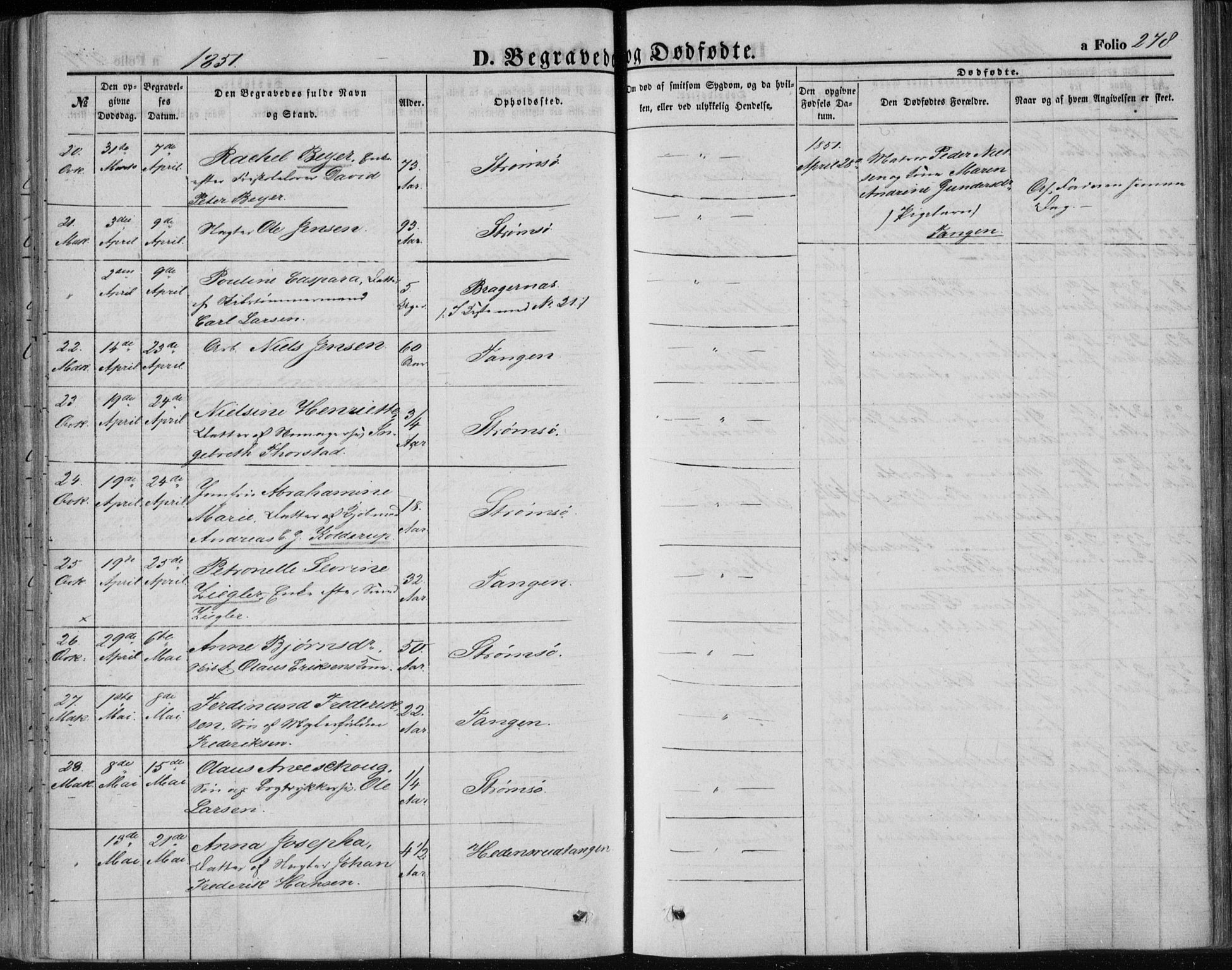 Strømsø kirkebøker, AV/SAKO-A-246/F/Fa/L0014: Parish register (official) no. I 14, 1848-1858, p. 278