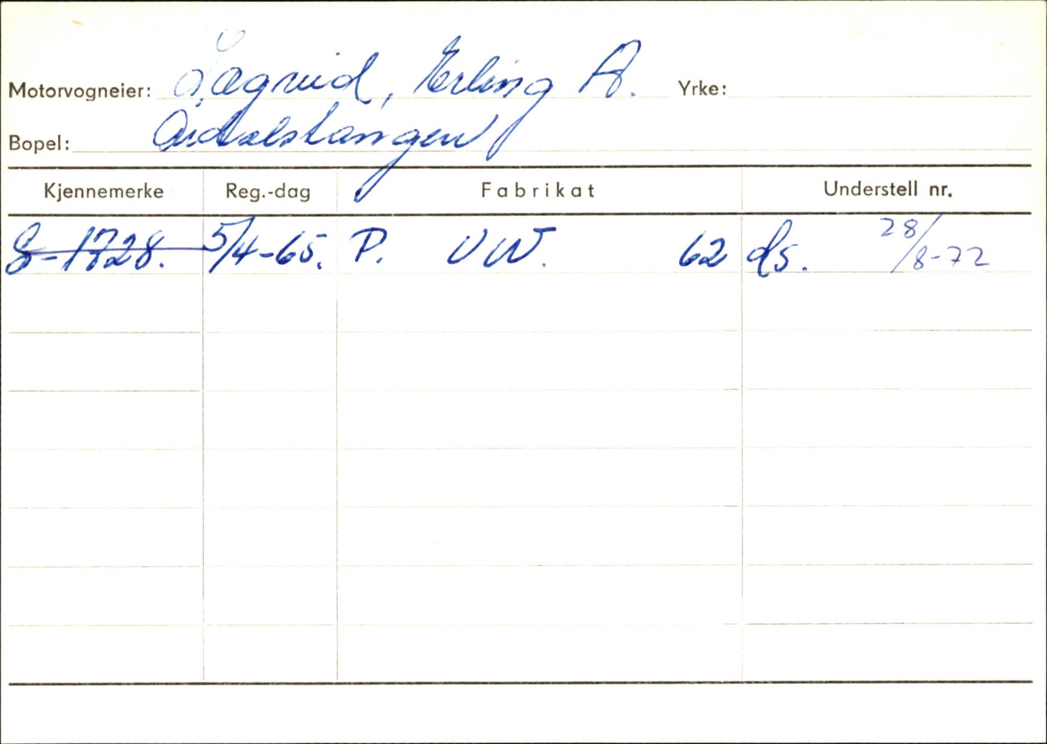 Statens vegvesen, Sogn og Fjordane vegkontor, SAB/A-5301/4/F/L0145: Registerkort Vågsøy S-Å. Årdal I-P, 1945-1975, p. 1545