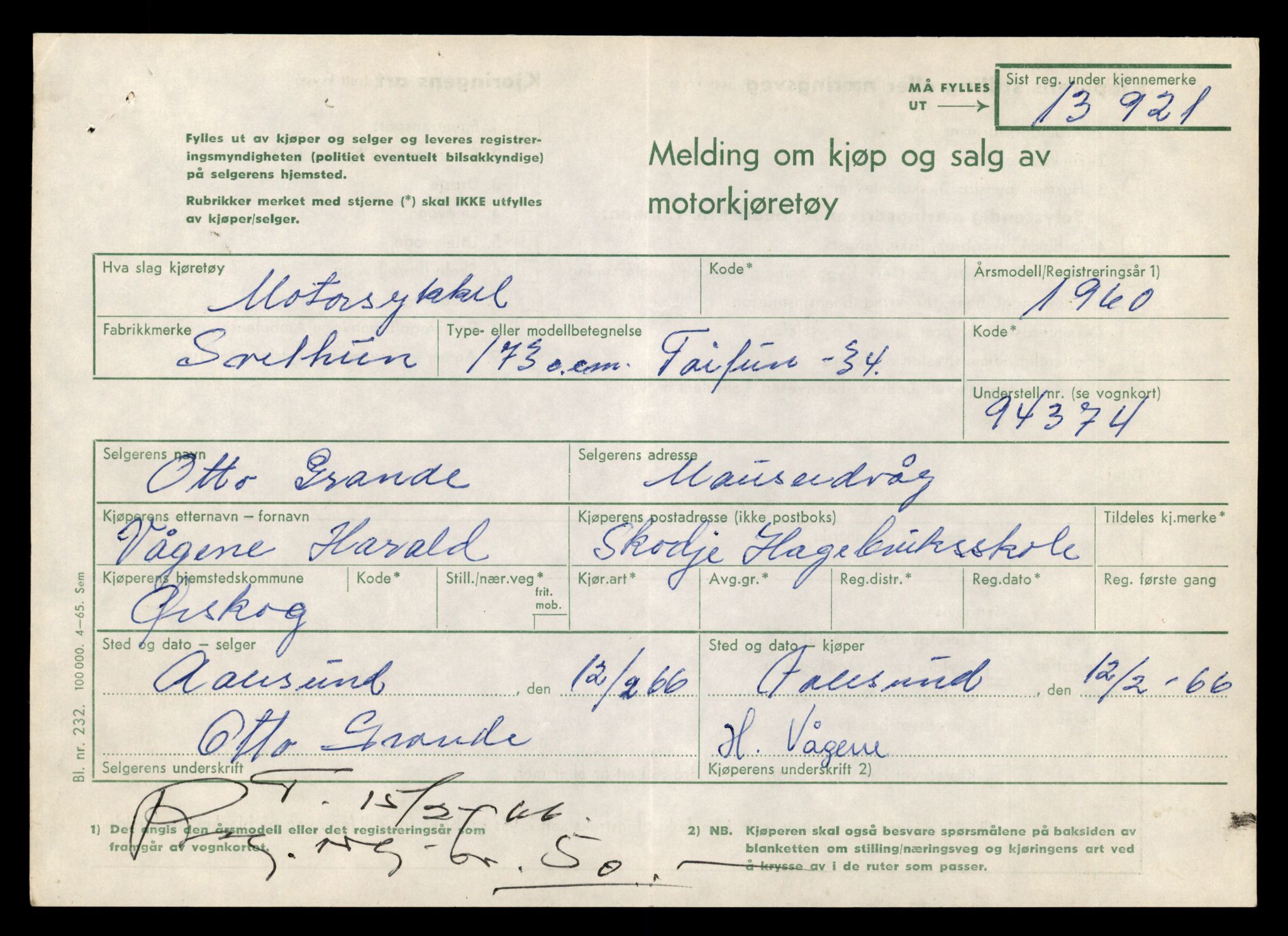 Møre og Romsdal vegkontor - Ålesund trafikkstasjon, AV/SAT-A-4099/F/Fe/L0042: Registreringskort for kjøretøy T 13906 - T 14079, 1927-1998, p. 210