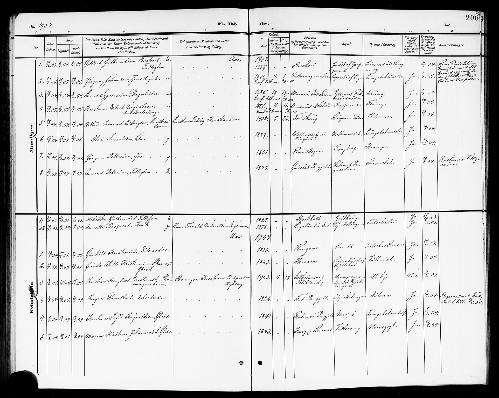 Høland prestekontor Kirkebøker, AV/SAO-A-10346a/G/Ga/L0007: Parish register (copy) no. I 7, 1902-1914, p. 206