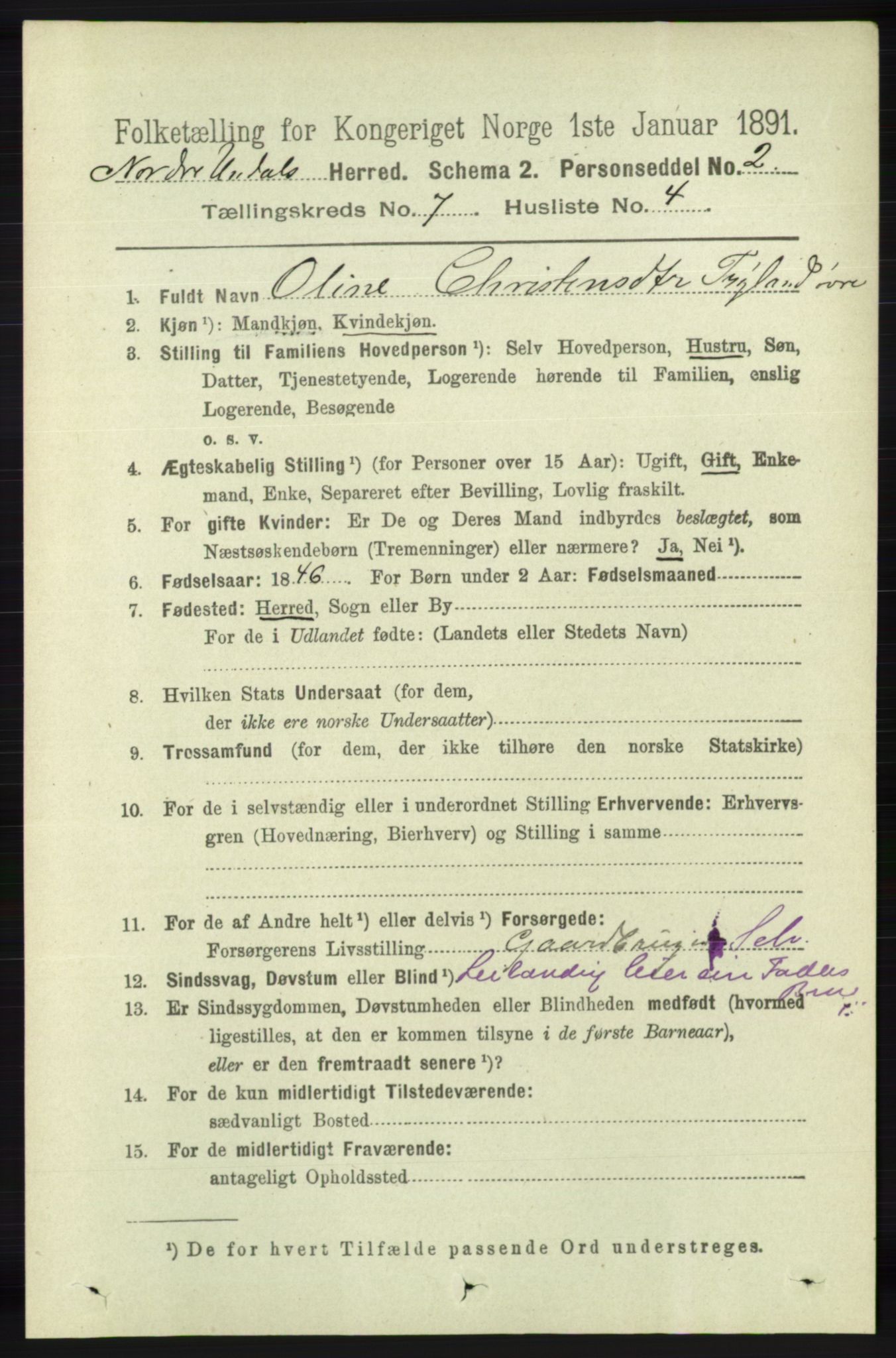 RA, 1891 census for 1028 Nord-Audnedal, 1891, p. 1814