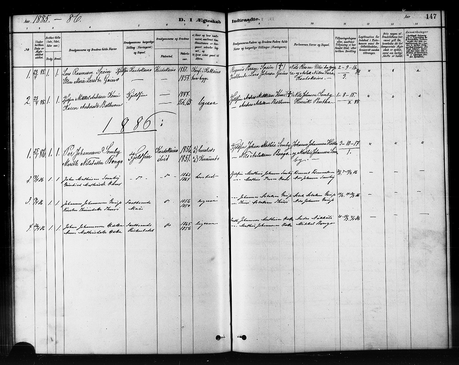 Kautokeino sokneprestembete, SATØ/S-1340/H/Hb/L0002.klokk: Parish register (copy) no. 2, 1877-1896, p. 147