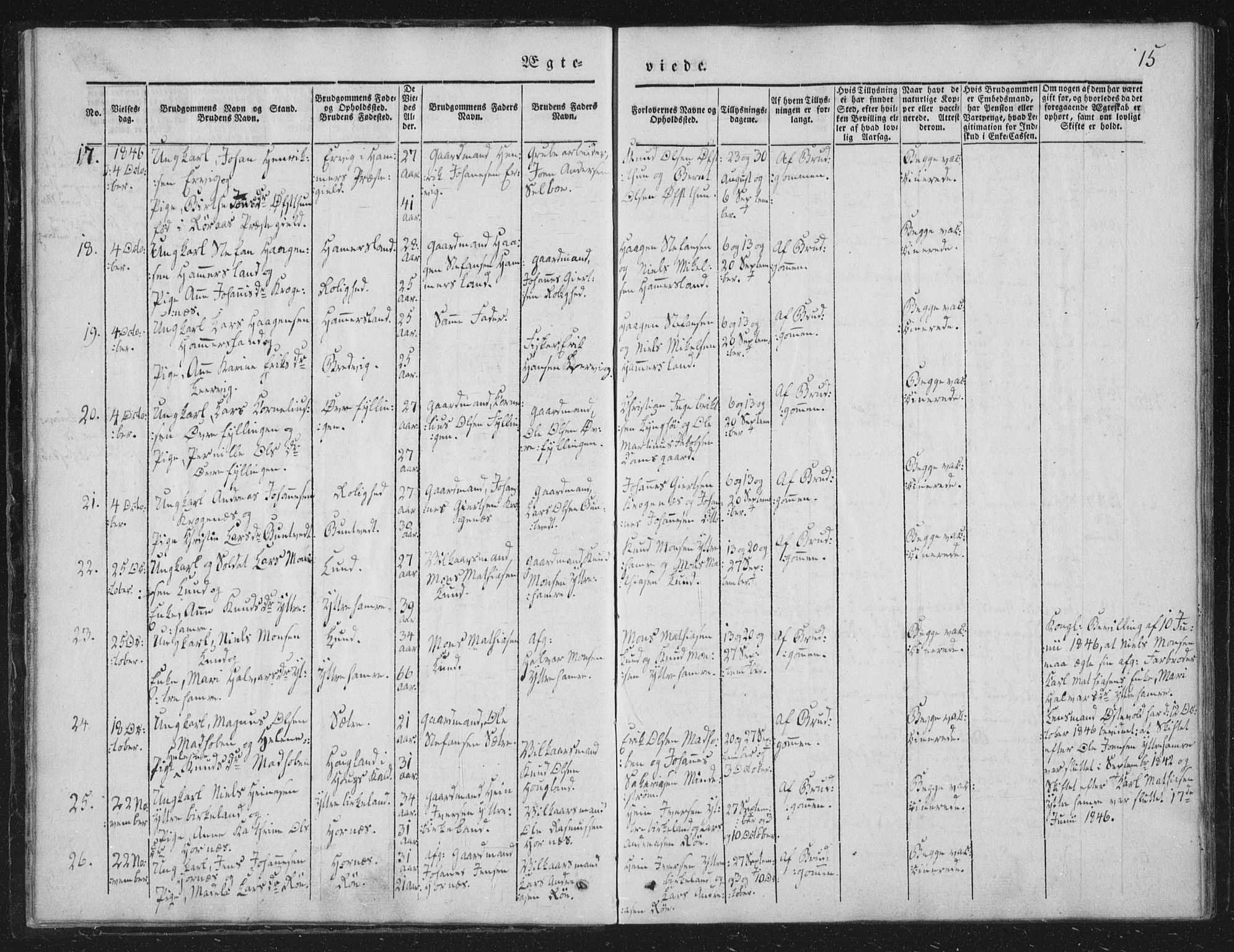 Fana Sokneprestembete, SAB/A-75101/H/Haa/Haaa/L0010: Parish register (official) no. A 10, 1841-1851, p. 15