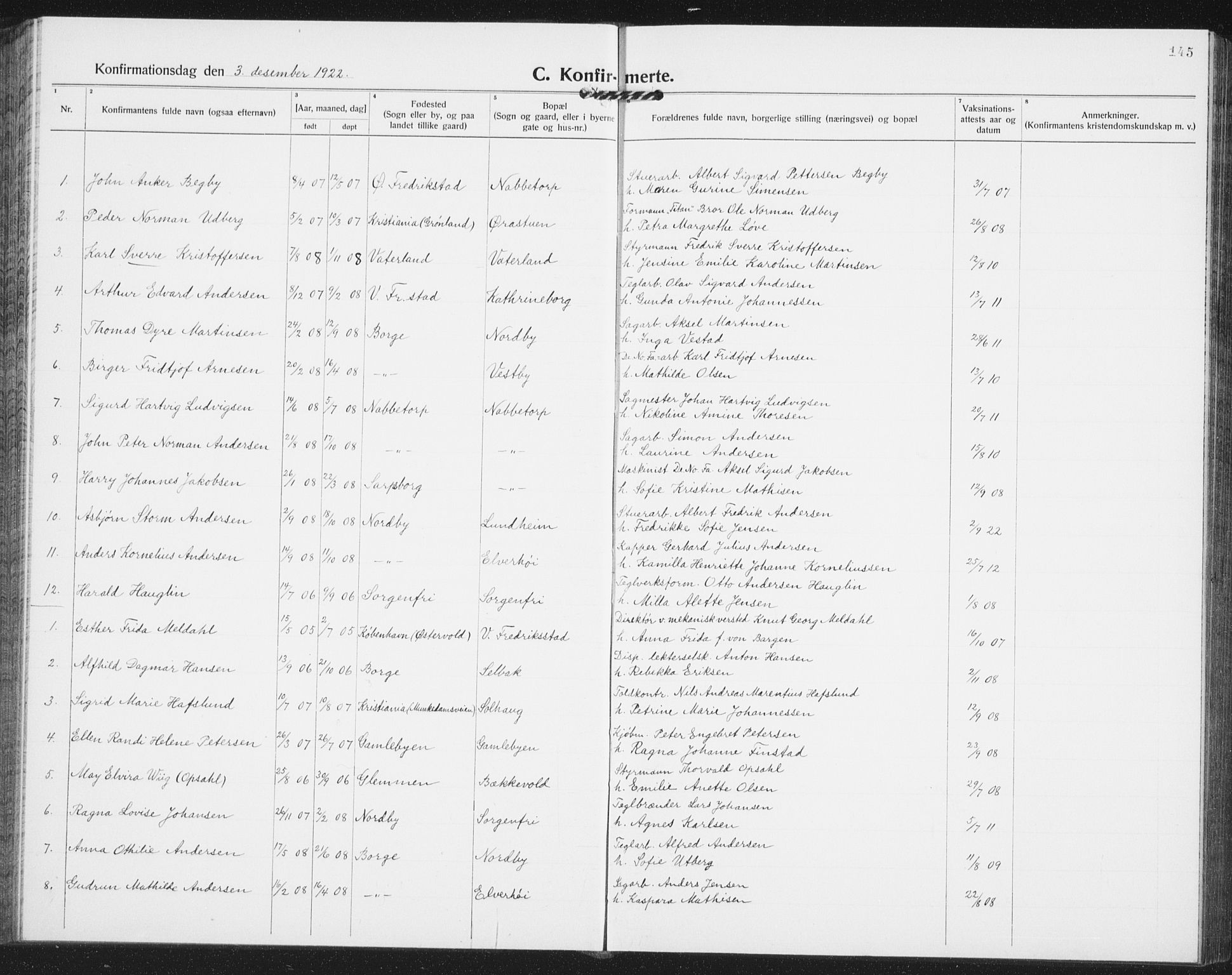 Østre Fredrikstad prestekontor Kirkebøker, SAO/A-10907/G/Ga/L0003: Parish register (copy) no. 3, 1920-1940, p. 145