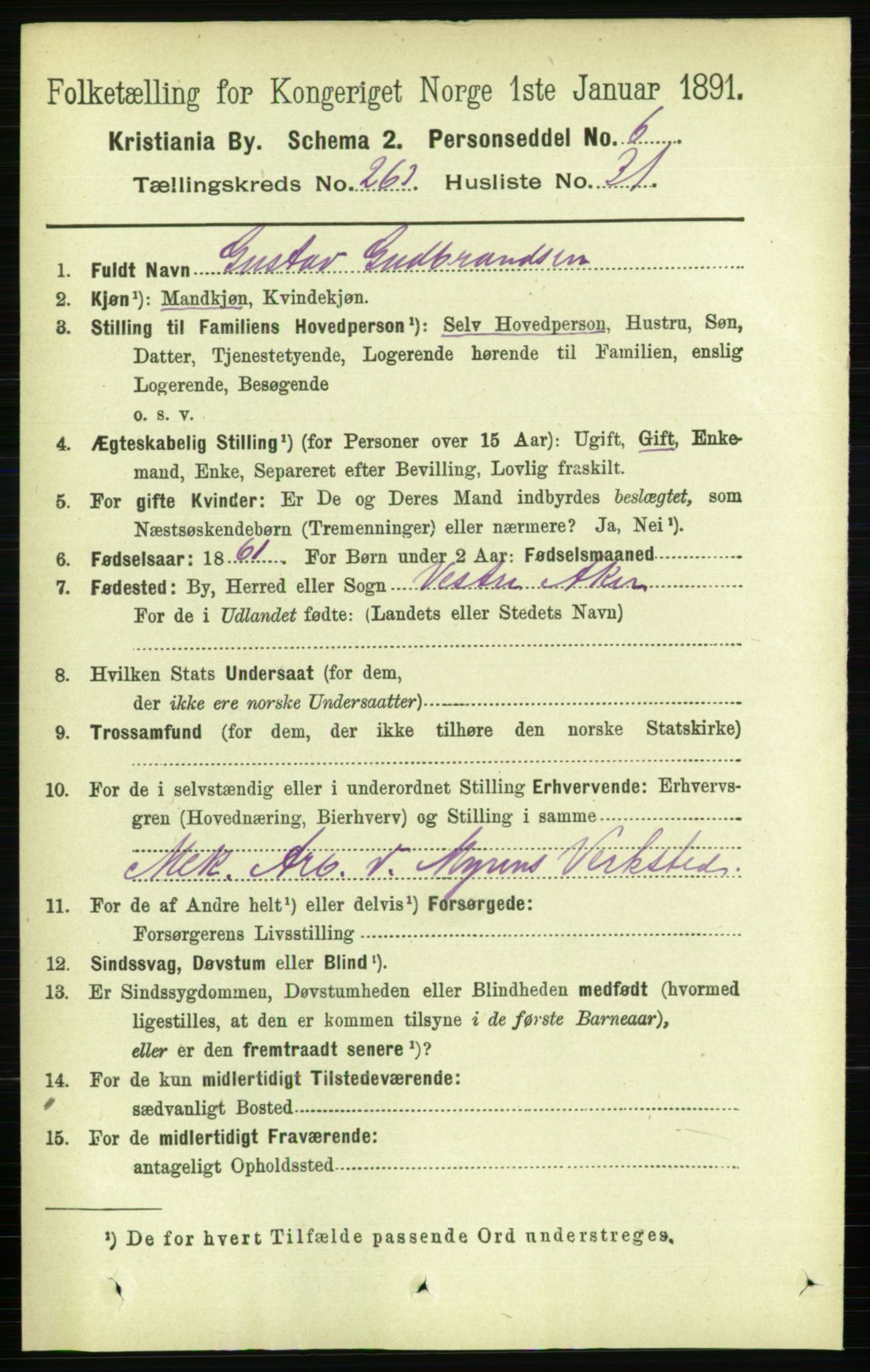 RA, 1891 census for 0301 Kristiania, 1891, p. 160037