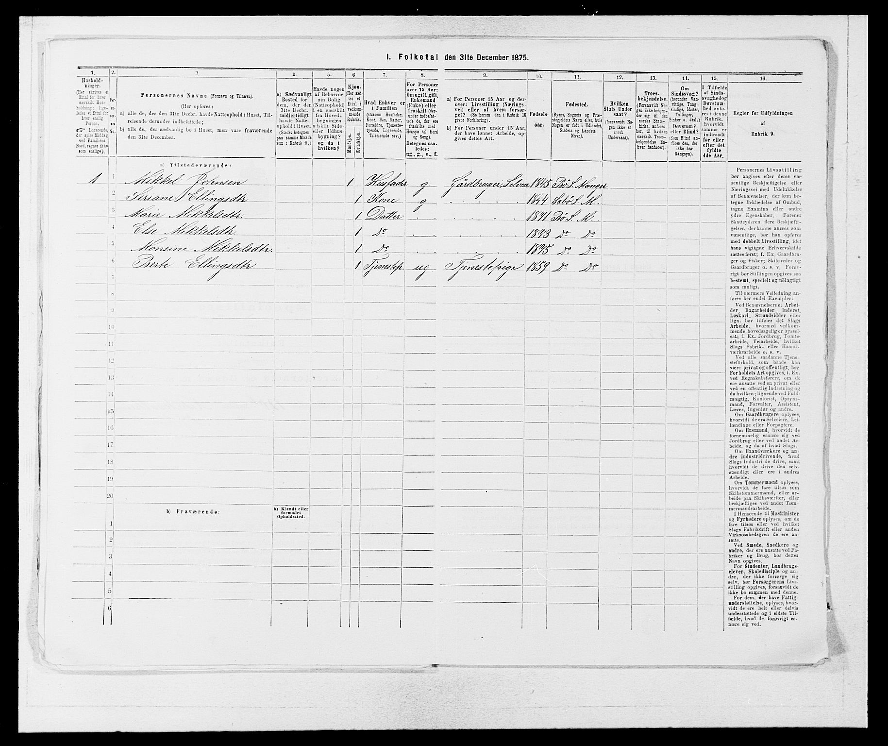 SAB, 1875 census for 1261P Manger, 1875, p. 396
