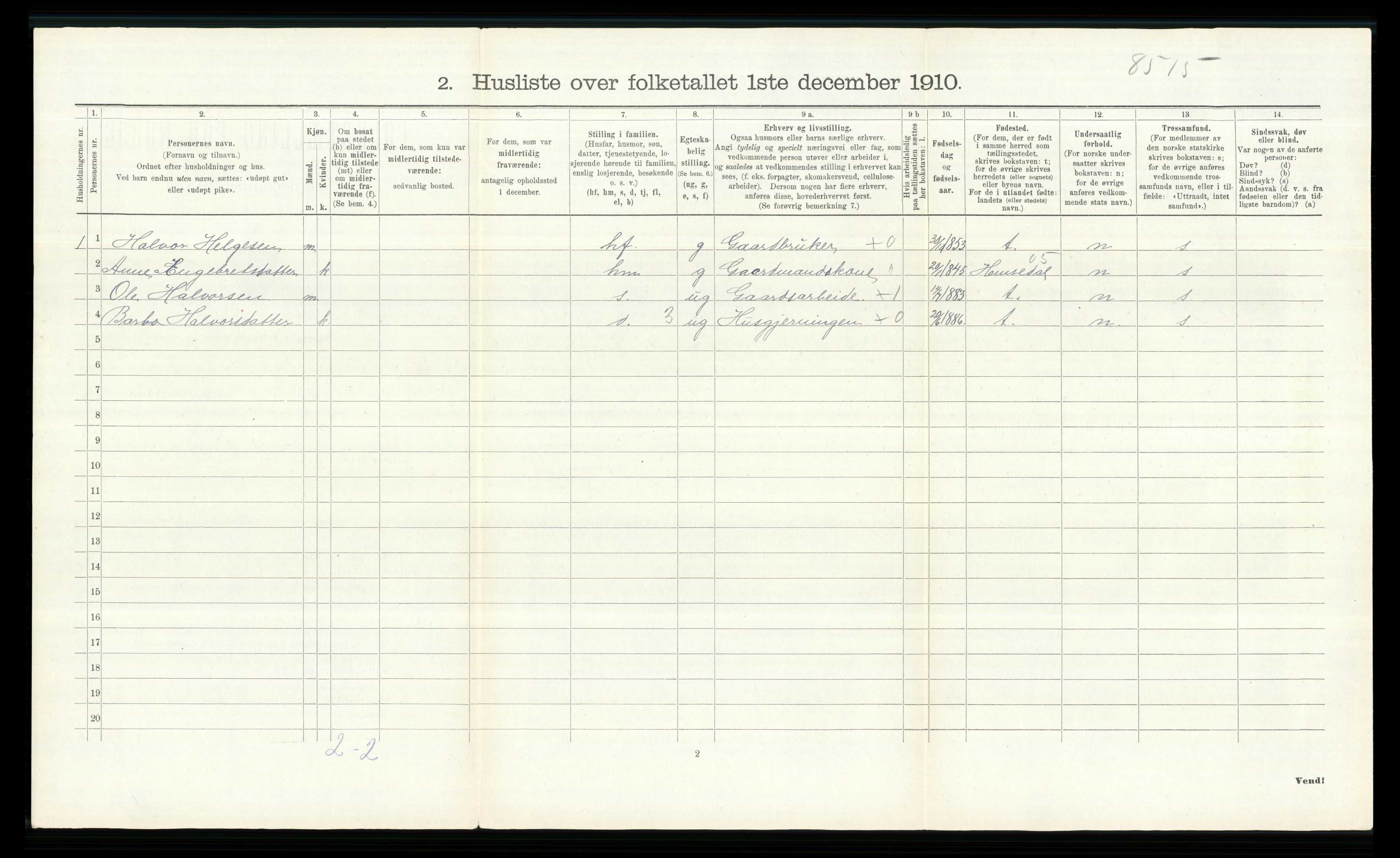 RA, 1910 census for Gol, 1910, p. 841