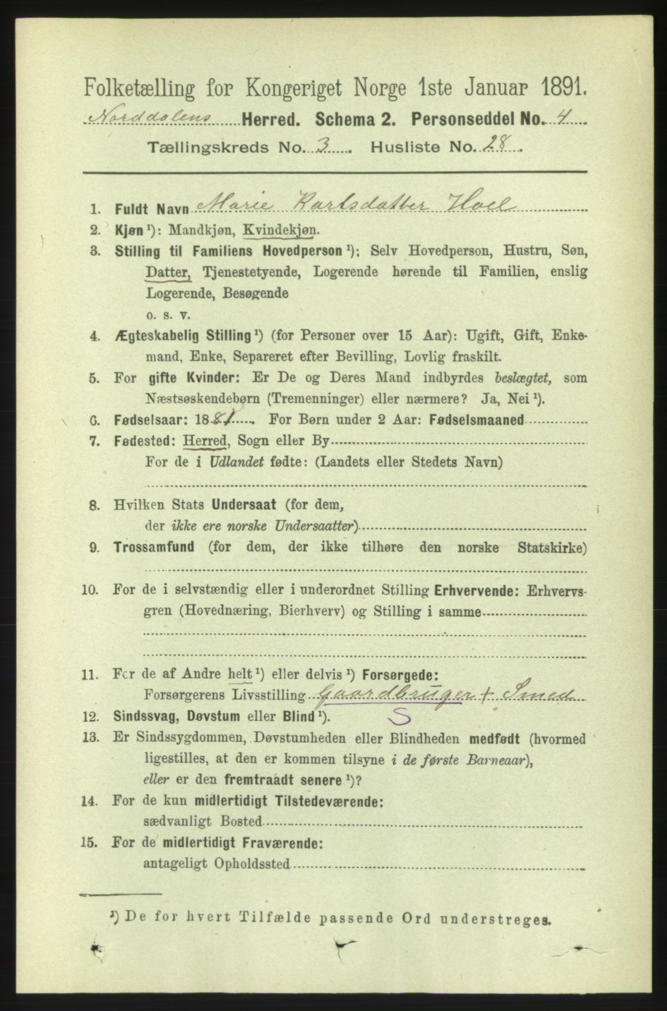 RA, 1891 census for 1524 Norddal, 1891, p. 739