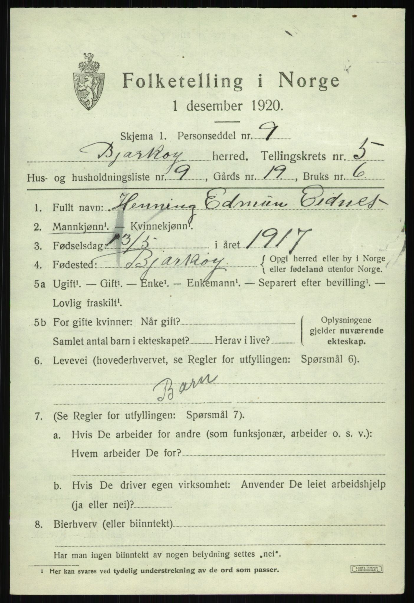 SATØ, 1920 census for Bjarkøy, 1920, p. 2399