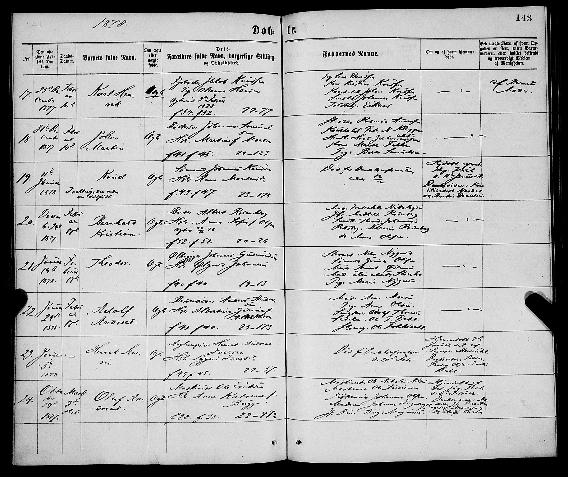 Korskirken sokneprestembete, SAB/A-76101/H/Haa/L0020: Parish register (official) no. B 6, 1871-1878, p. 143