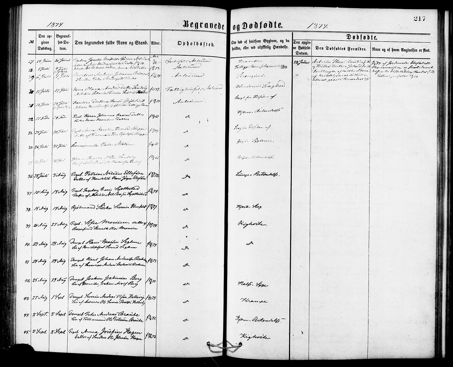 Ministerialprotokoller, klokkerbøker og fødselsregistre - Møre og Romsdal, AV/SAT-A-1454/529/L0453: Parish register (official) no. 529A03, 1872-1877, p. 217