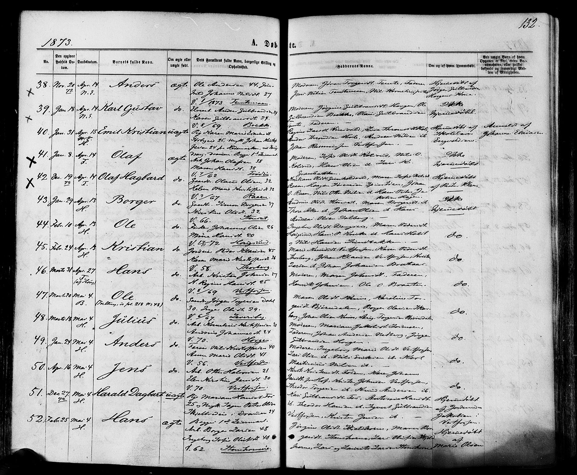 Eiker kirkebøker, SAKO/A-4/F/Fa/L0017: Parish register (official) no. I 17, 1869-1877, p. 132