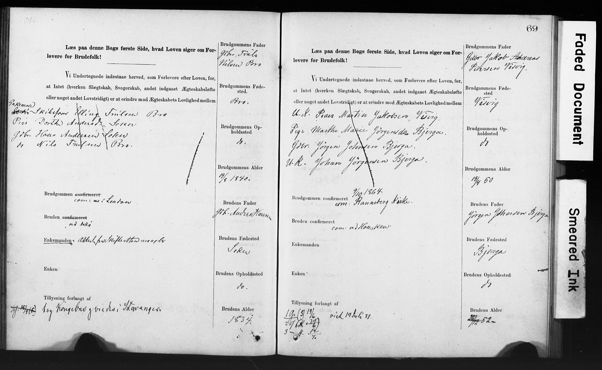 Rennesøy sokneprestkontor, SAST/A -101827/I/Ie/L0001: Banns register no. 1, 1873-1898, p. 69