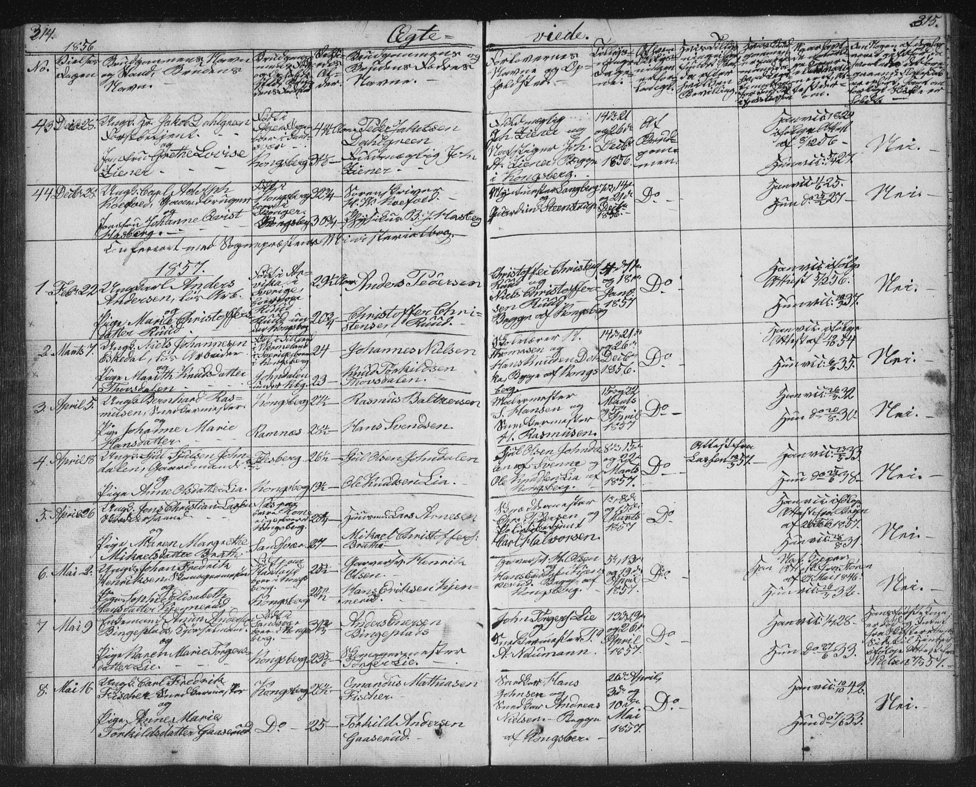 Kongsberg kirkebøker, SAKO/A-22/G/Ga/L0002: Parish register (copy) no. 2, 1839-1858, p. 314-315