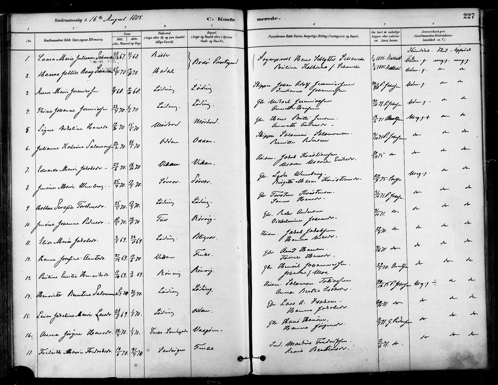Ministerialprotokoller, klokkerbøker og fødselsregistre - Nordland, SAT/A-1459/802/L0054: Parish register (official) no. 802A01, 1879-1893, p. 227