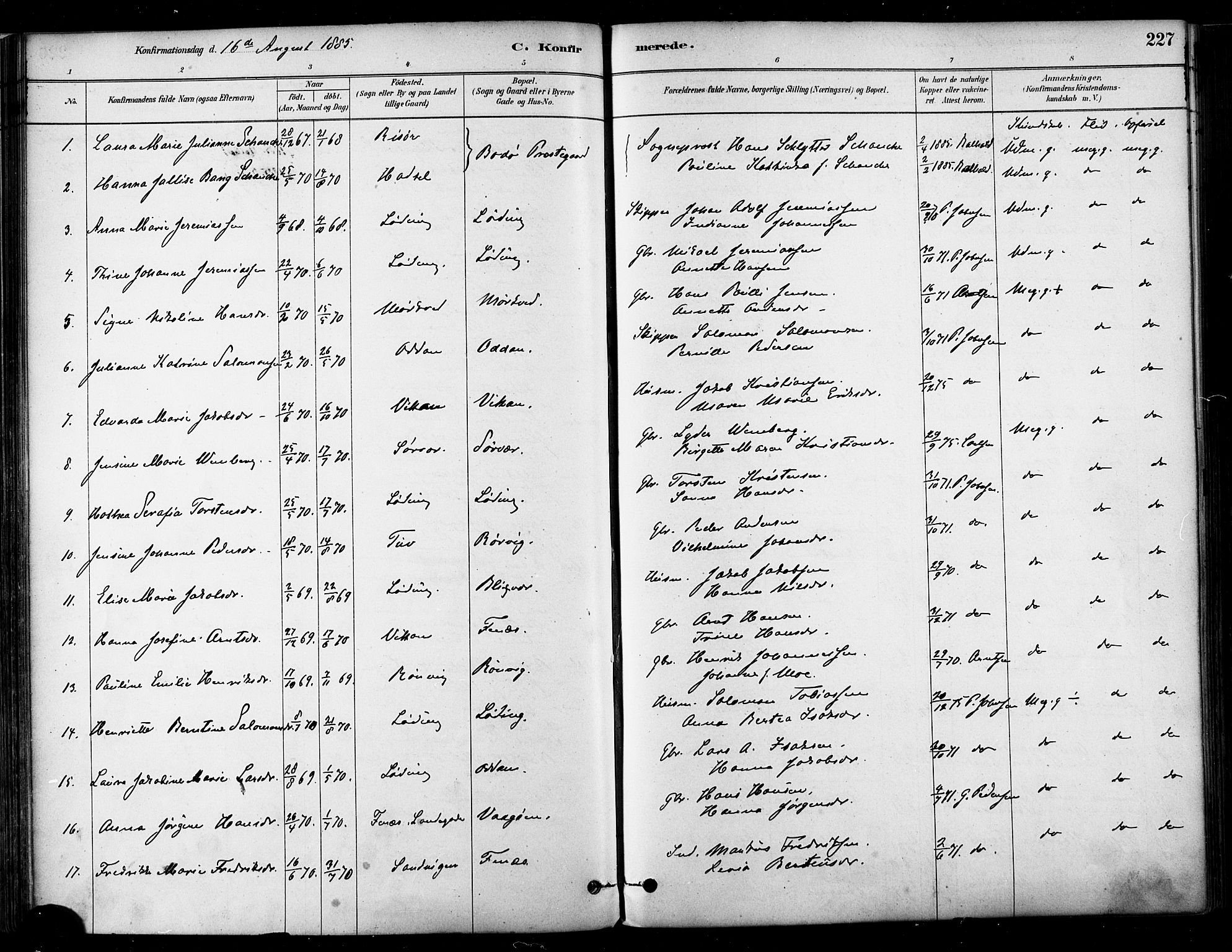 Ministerialprotokoller, klokkerbøker og fødselsregistre - Nordland, AV/SAT-A-1459/802/L0054: Parish register (official) no. 802A01, 1879-1893, p. 227