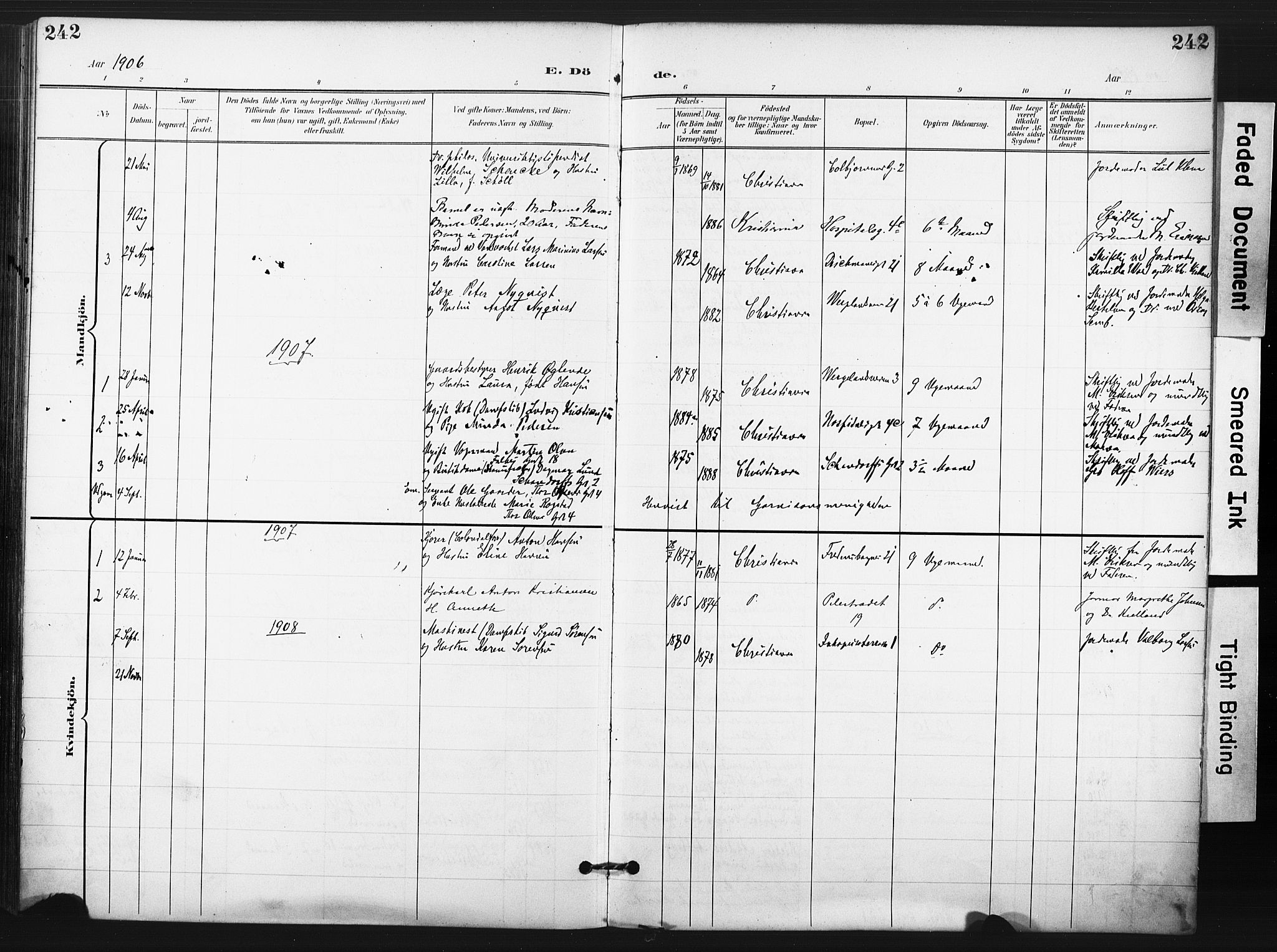 Trefoldighet prestekontor Kirkebøker, AV/SAO-A-10882/F/Fd/L0004: Parish register (official) no. IV 4, 1897-1912, p. 242