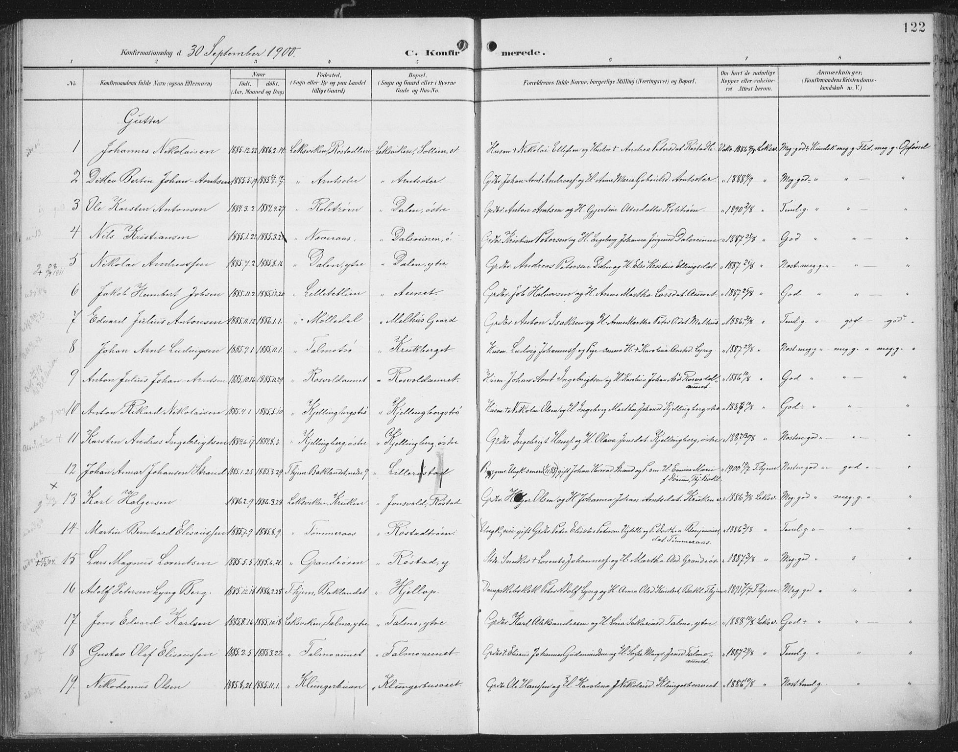 Ministerialprotokoller, klokkerbøker og fødselsregistre - Nord-Trøndelag, SAT/A-1458/701/L0011: Parish register (official) no. 701A11, 1899-1915, p. 122