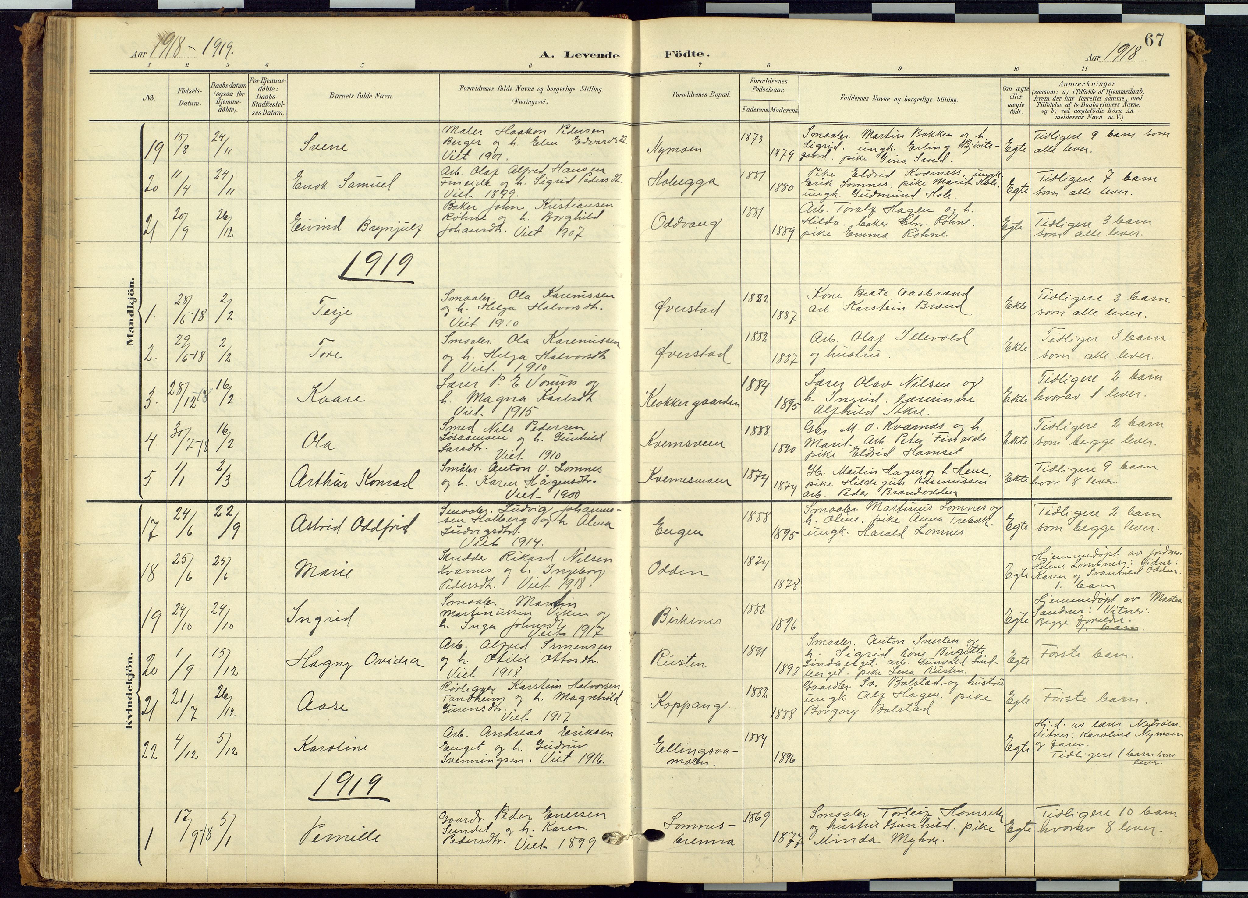 Rendalen prestekontor, SAH/PREST-054/H/Ha/Hab/L0010: Parish register (copy) no. 10, 1903-1940, p. 67