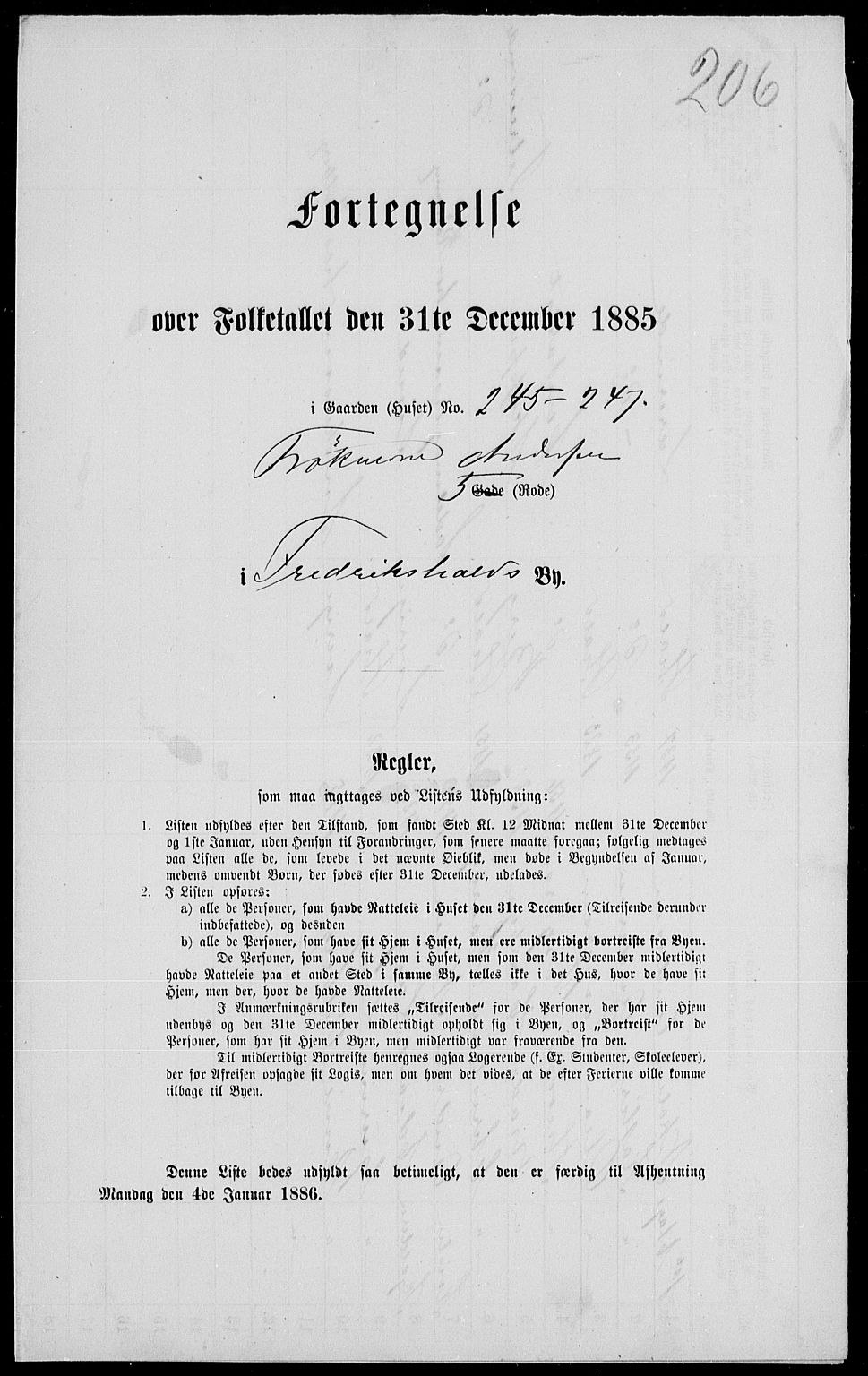 RA, 1885 census for 0101 Fredrikshald, 1885, p. 447