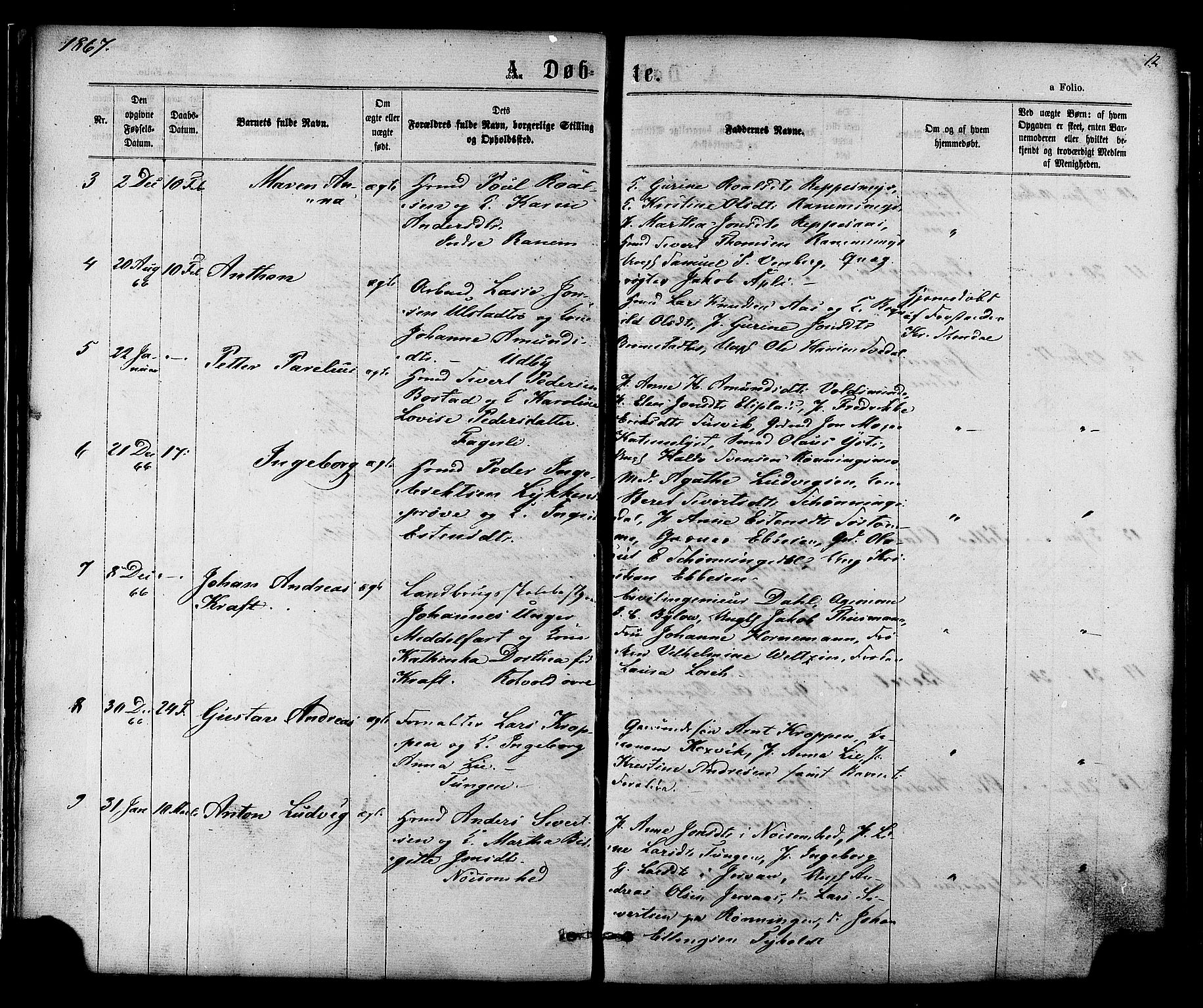 Ministerialprotokoller, klokkerbøker og fødselsregistre - Sør-Trøndelag, SAT/A-1456/606/L0293: Parish register (official) no. 606A08, 1866-1877, p. 12