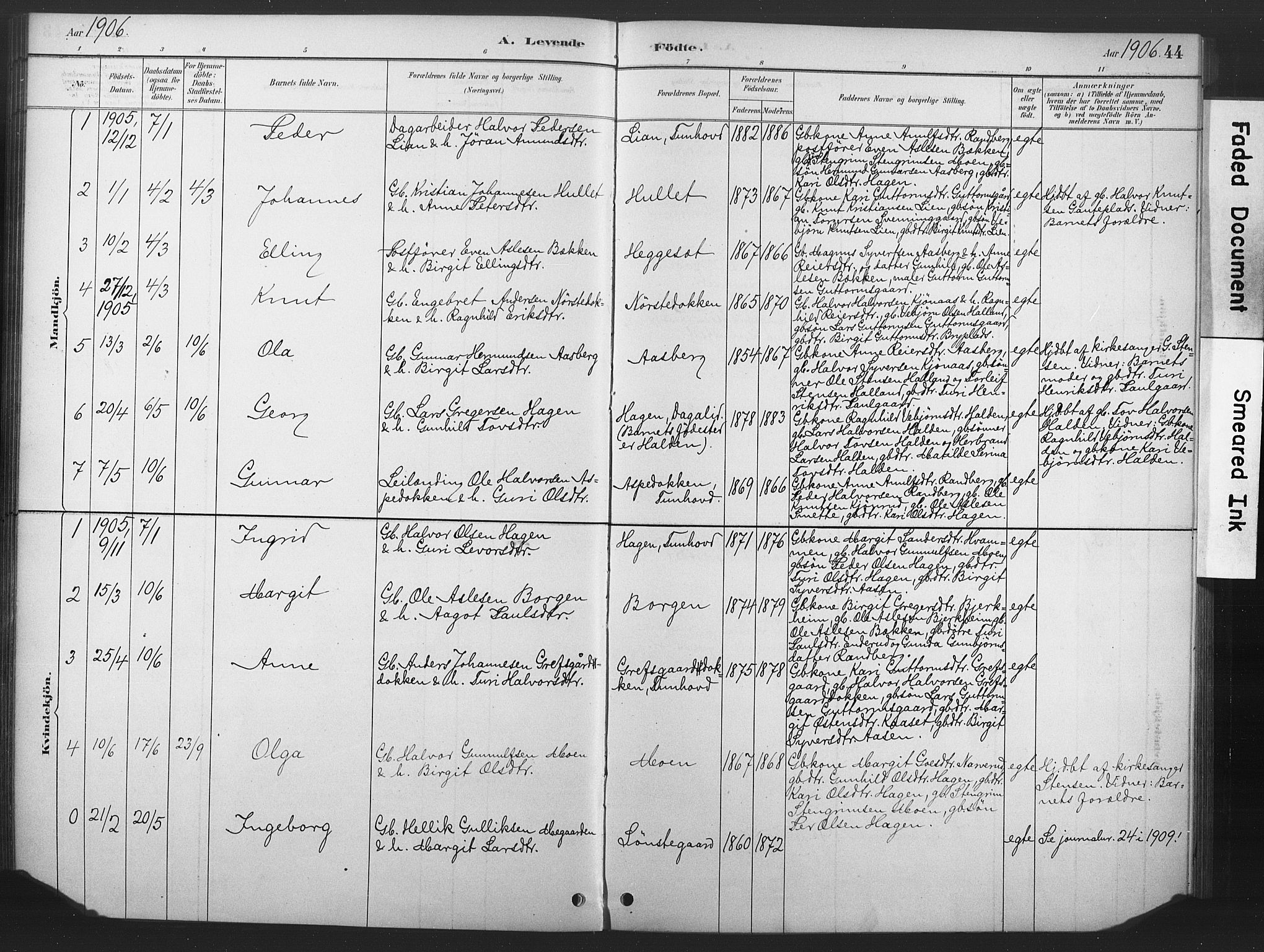 Nore kirkebøker, SAKO/A-238/F/Fd/L0001: Parish register (official) no. IV 1, 1878-1918, p. 44