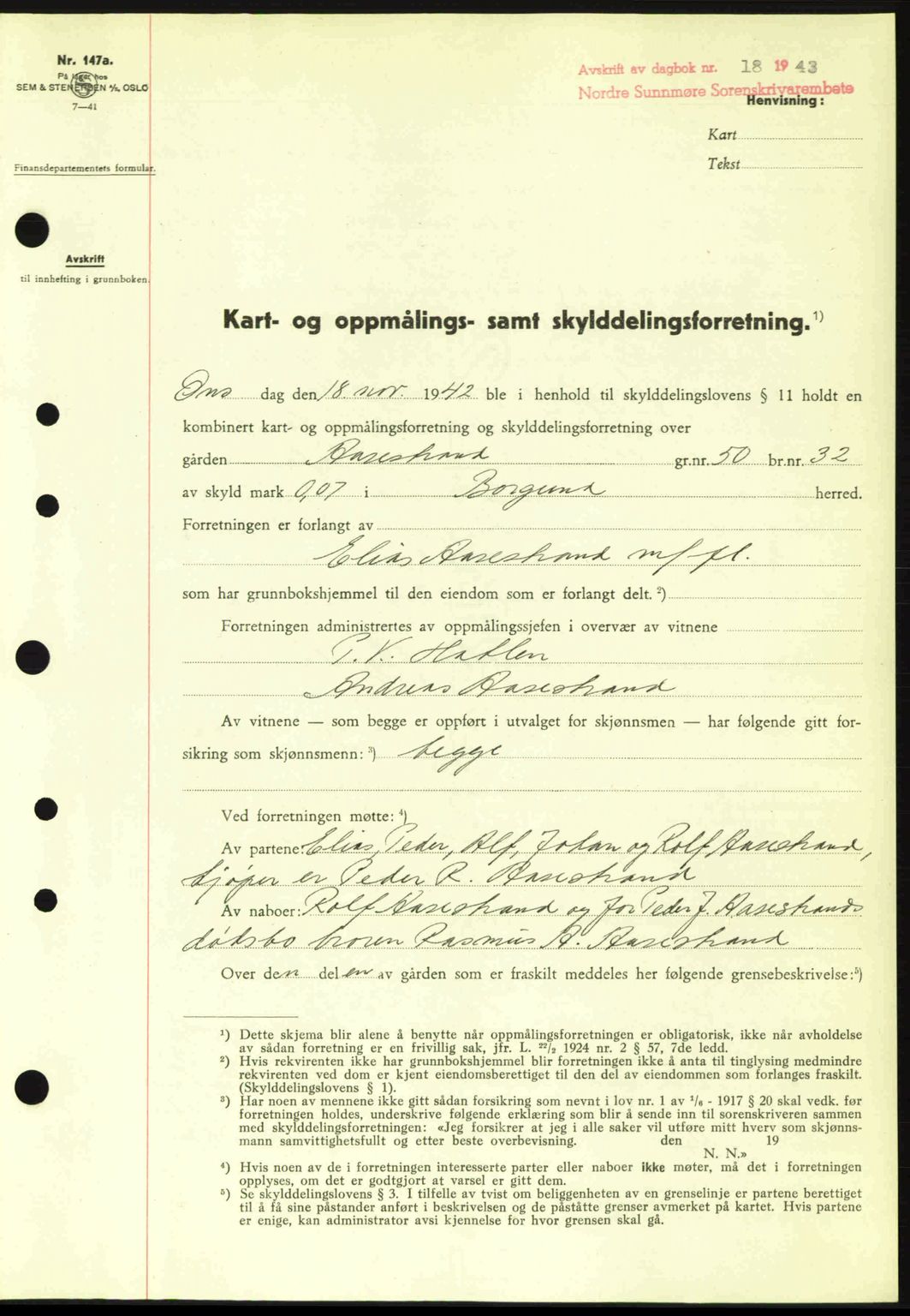 Nordre Sunnmøre sorenskriveri, AV/SAT-A-0006/1/2/2C/2Ca: Mortgage book no. A15, 1942-1943, Diary no: : 18/1943